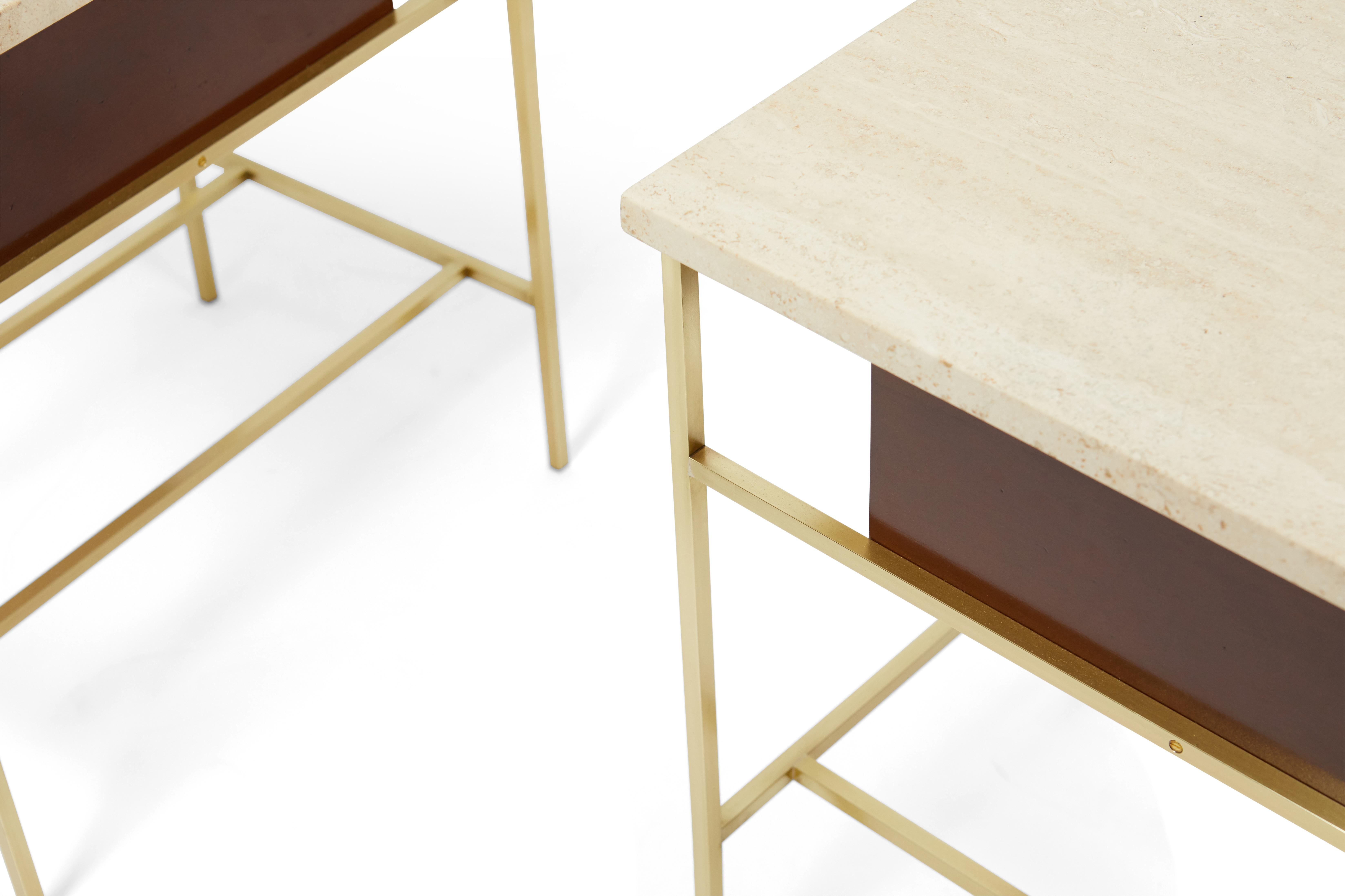 Paul McCobb Brass Base Nightstands with Travertine Tops 1