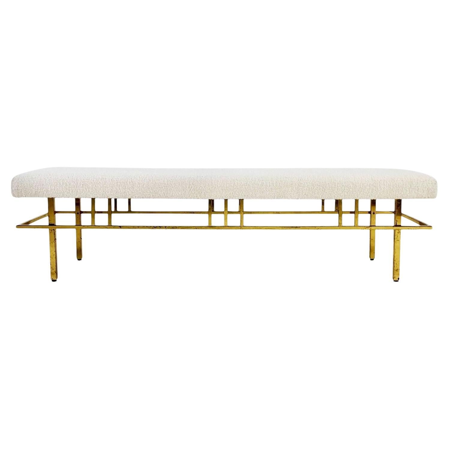 Paul McCobb Brass Bench in White Boucle, 1960 For Sale