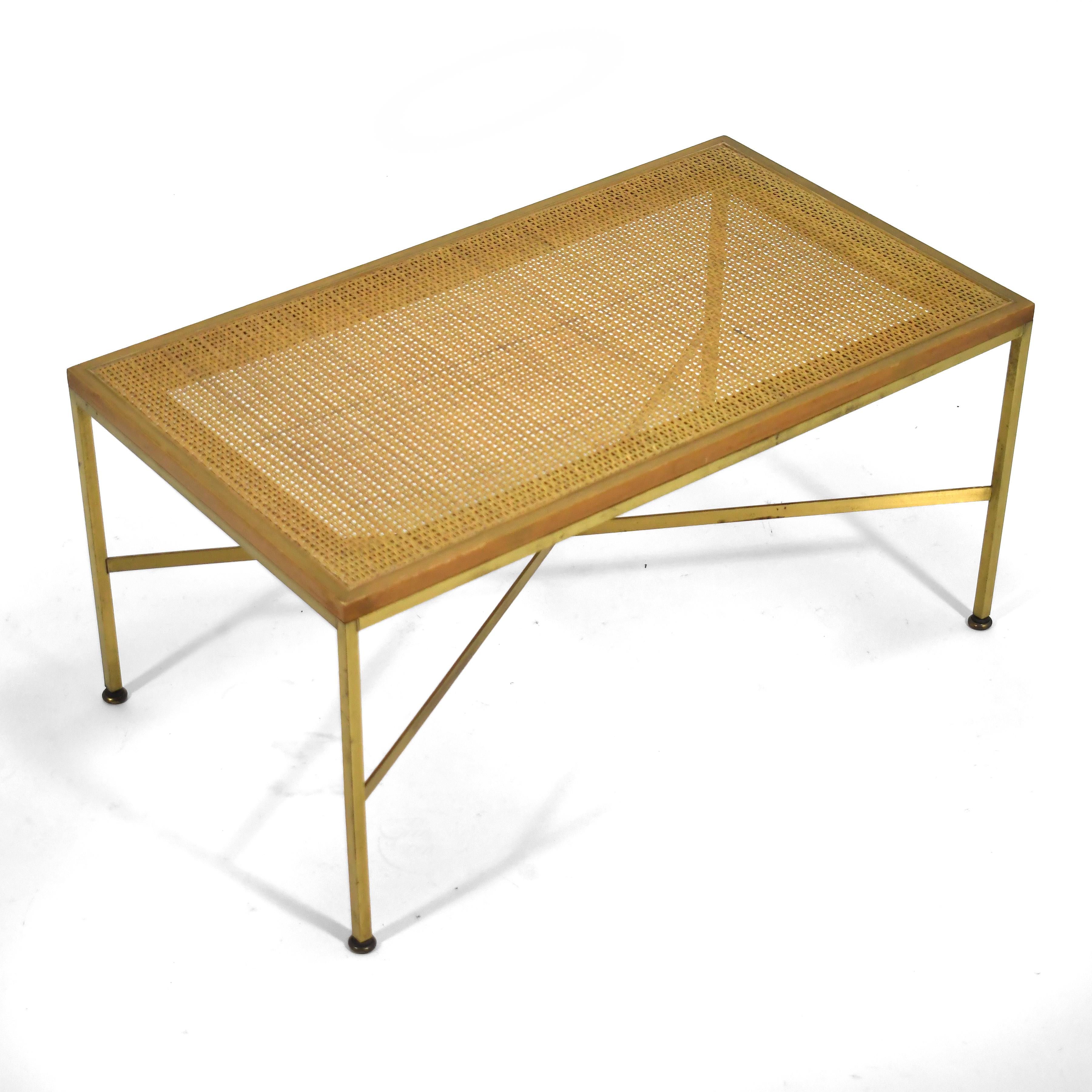 American Paul McCobb Brass & Cane Bench For Sale