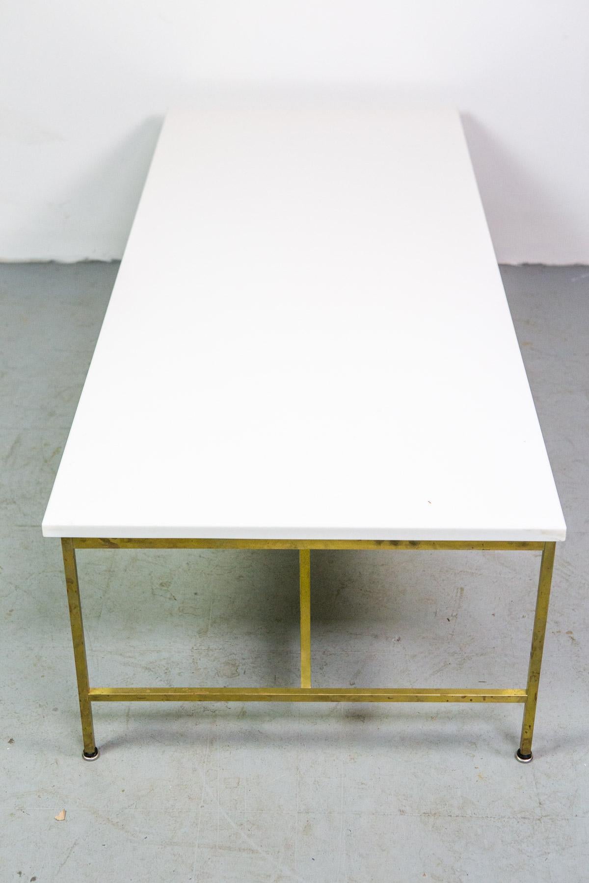 Mid-Century Modern Paul McCobb Brass Frame Coffee Table with White Vitrolite Glass Top