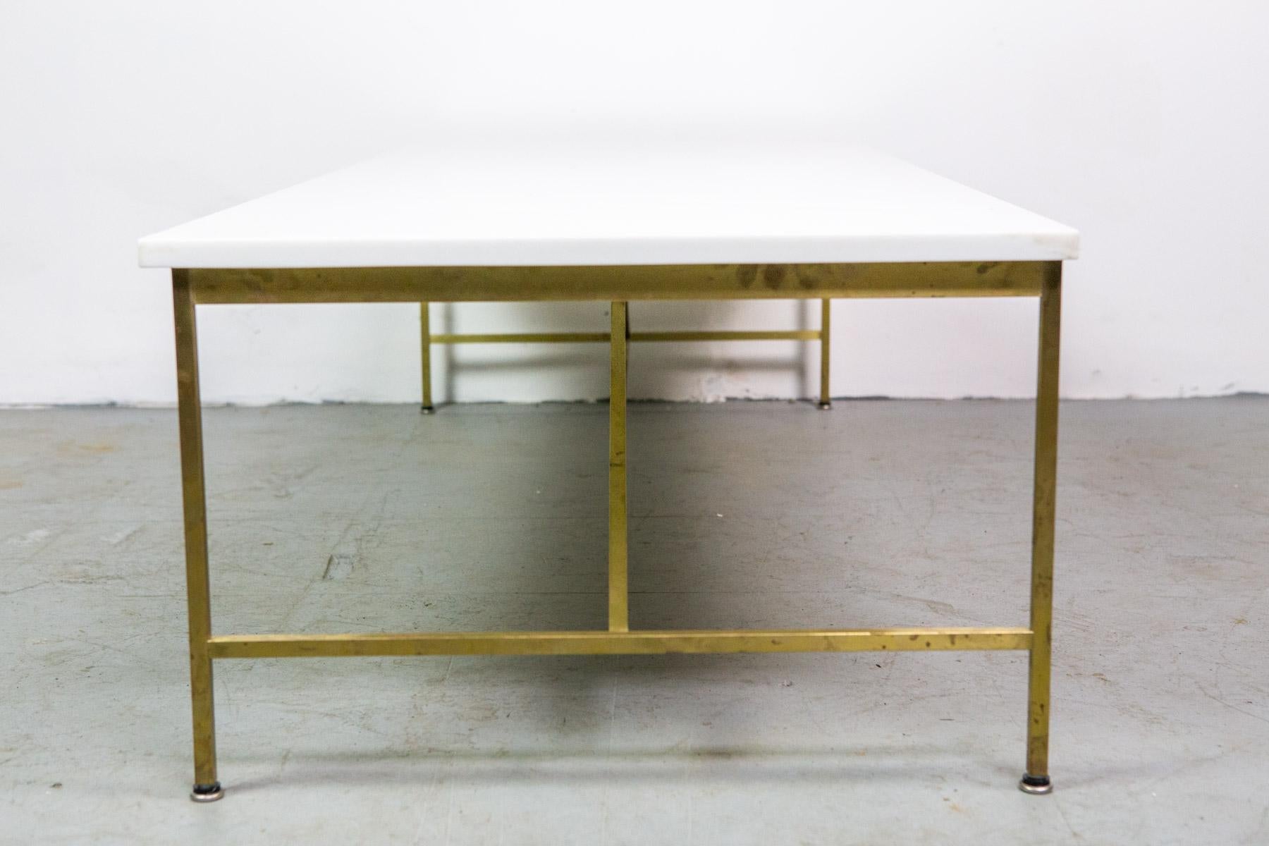 Paul McCobb Brass Frame Coffee Table with White Vitrolite Glass Top 2