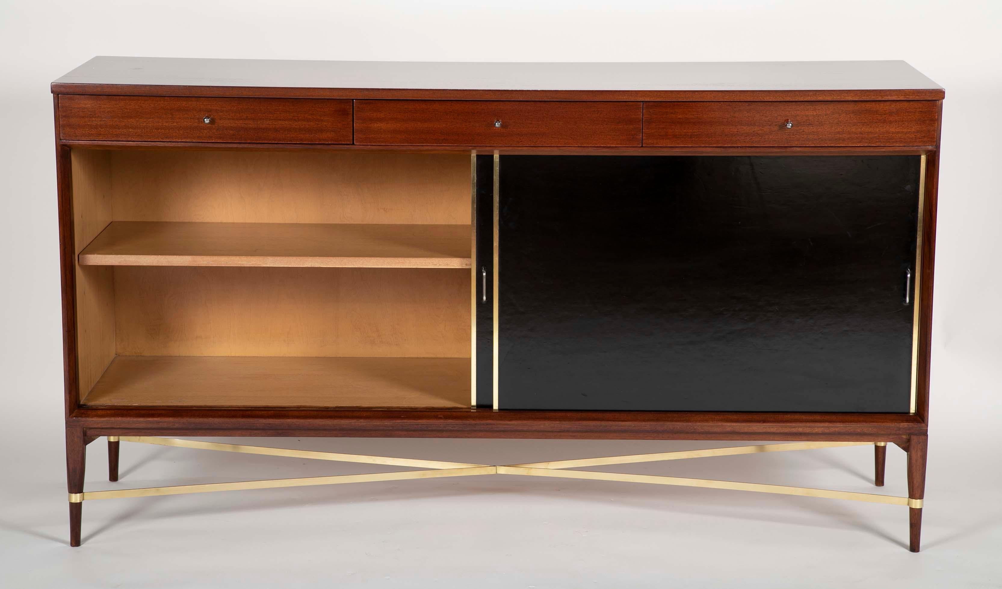 Paul McCobb Brass, Mahogany and Leather Credenza  In Good Condition In Stamford, CT