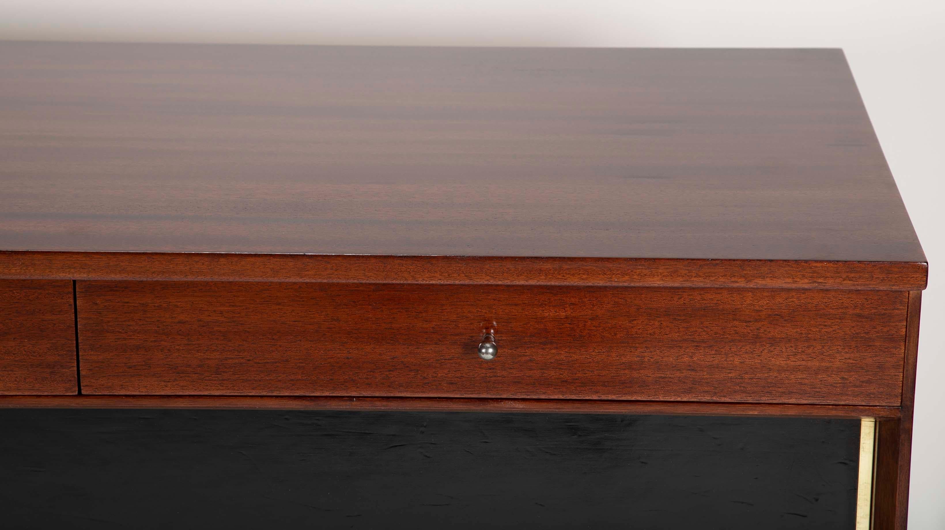 Paul McCobb Brass, Mahogany and Leather Credenza  2