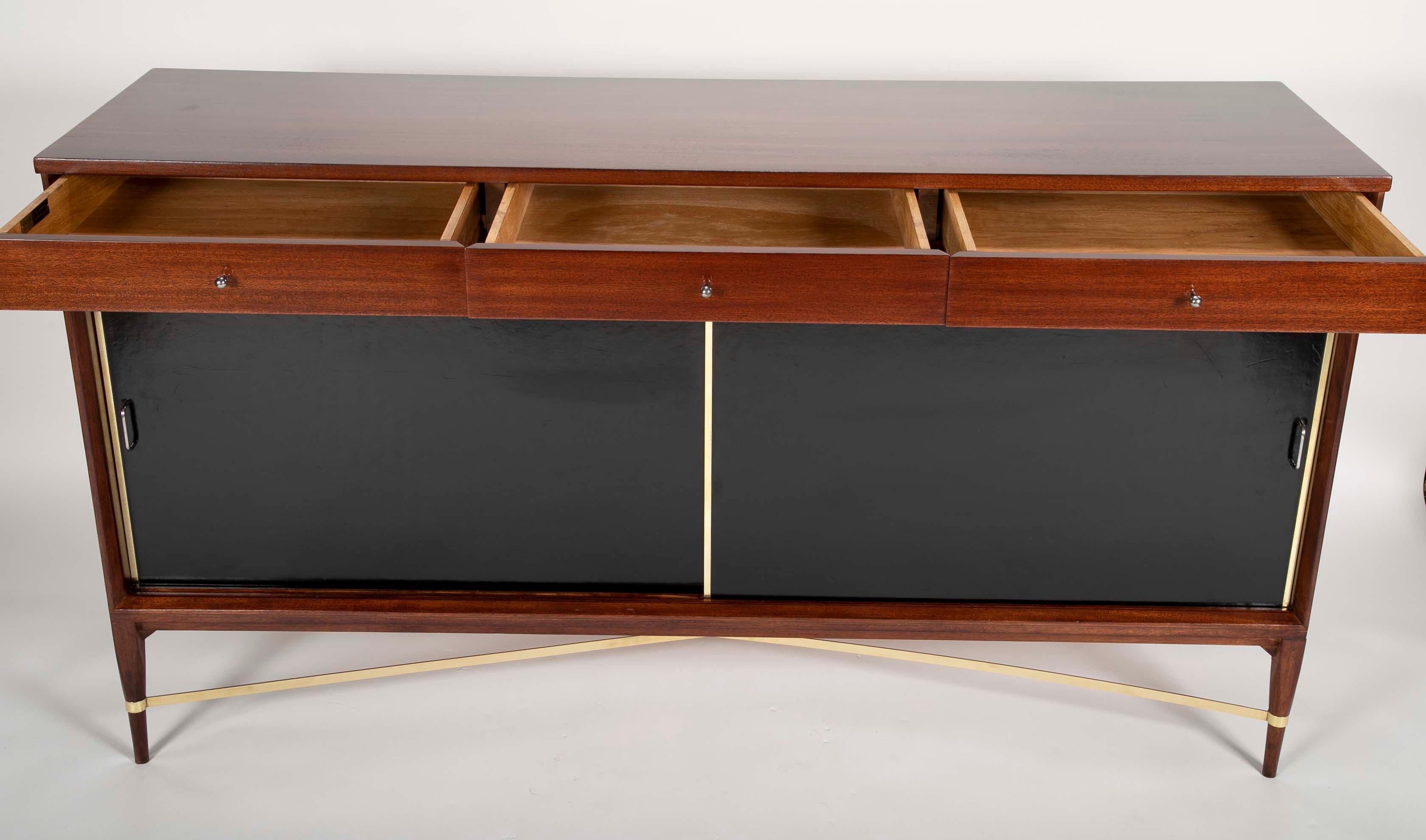 Paul McCobb Brass, Mahogany and Leather Credenza  3