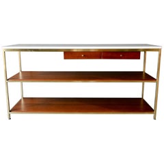 Paul McCobb Brass, Mahogany and Vitrolite Glass Console Table, circa 1955