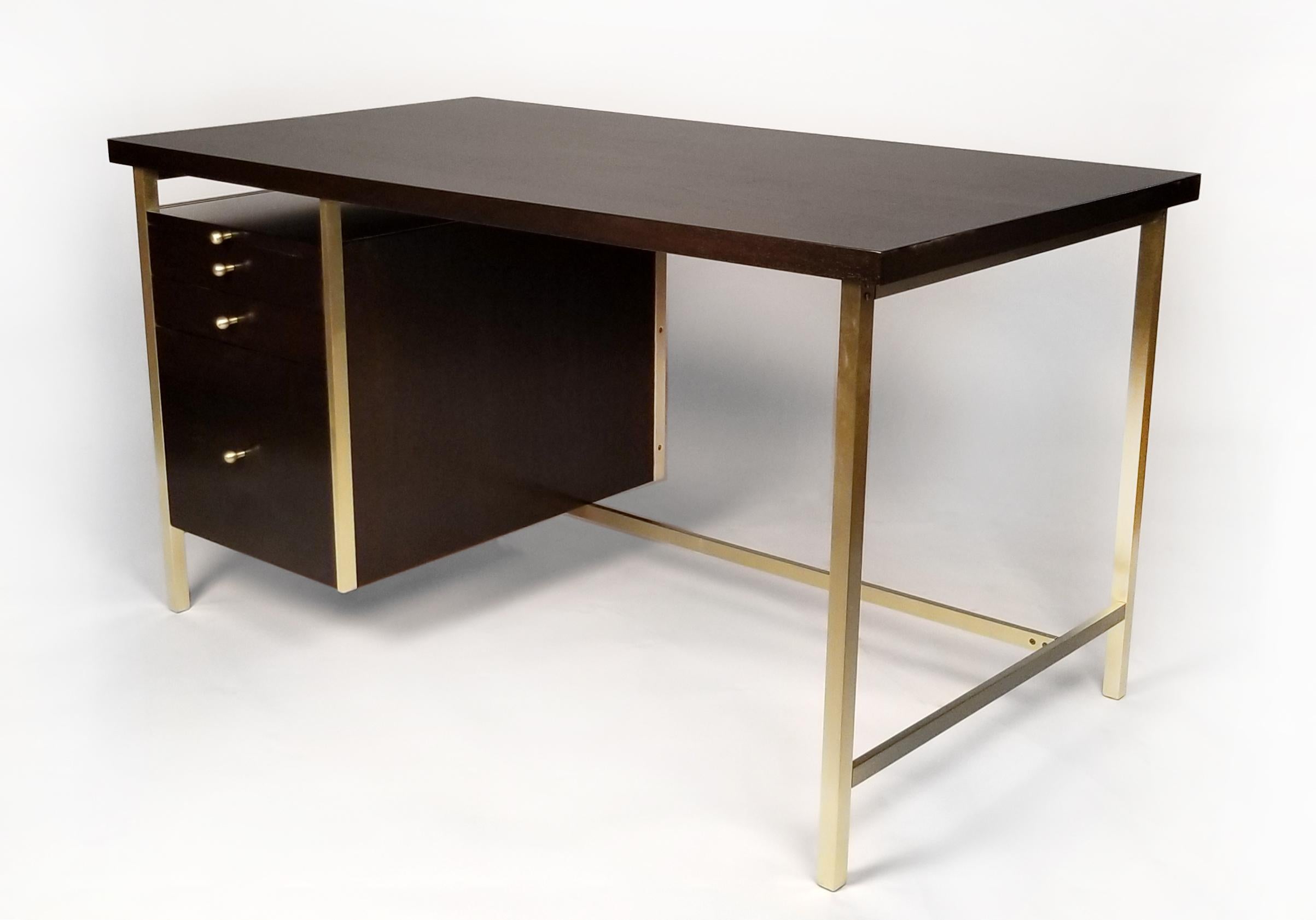 Mid-Century Modern Paul McCobb Brass & Mahogany Desk for the Connoisseur Collection H. Sacks & Sons