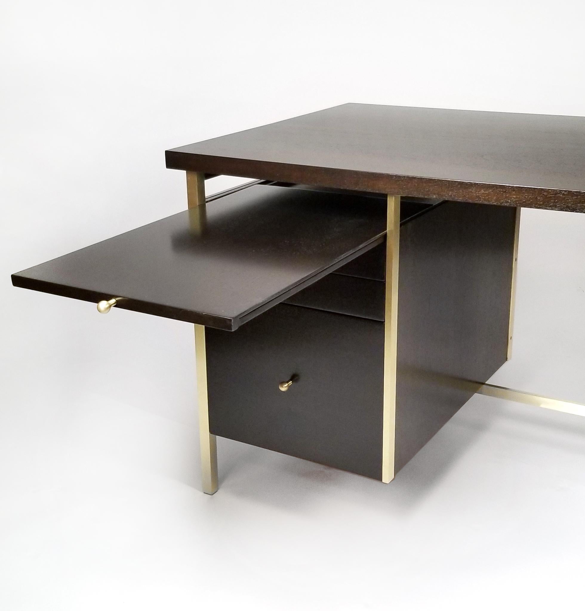 American Paul McCobb Brass & Mahogany Desk for the Connoisseur Collection H. Sacks & Sons
