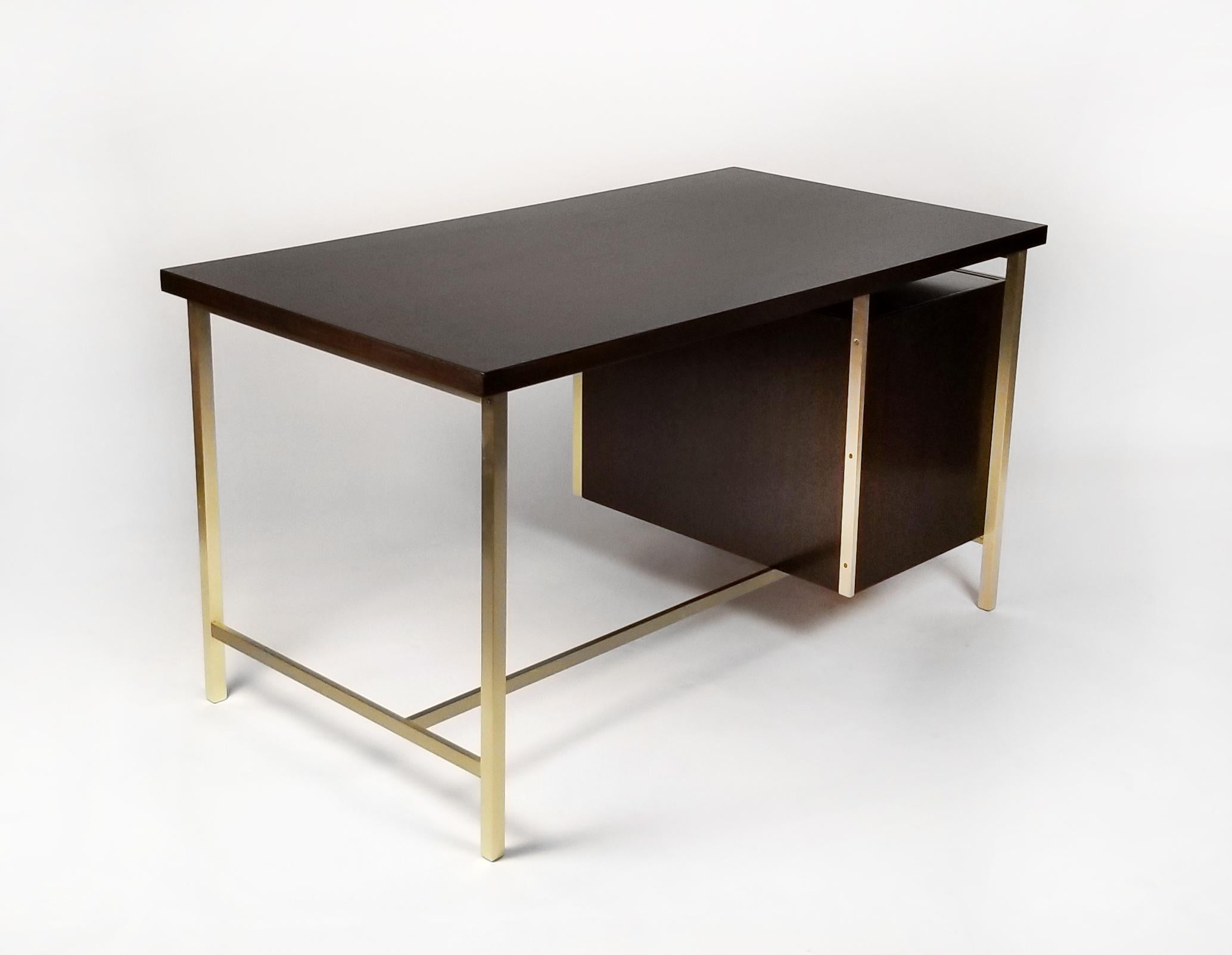 Brushed Paul McCobb Brass & Mahogany Desk for the Connoisseur Collection H. Sacks & Sons