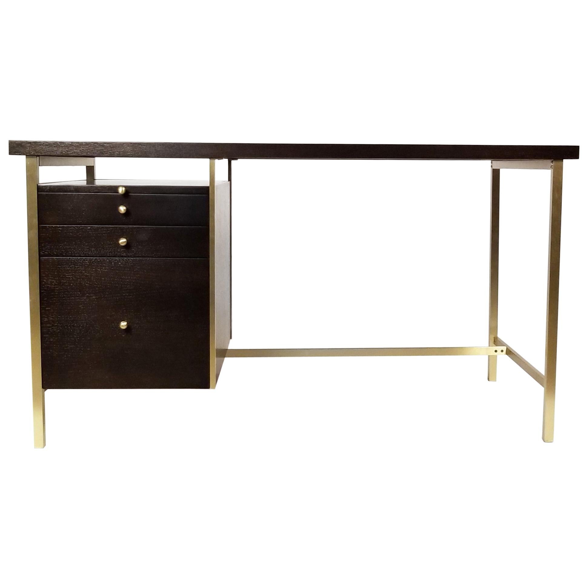 Paul McCobb Brass & Mahogany Desk for the Connoisseur Collection H. Sacks & Sons