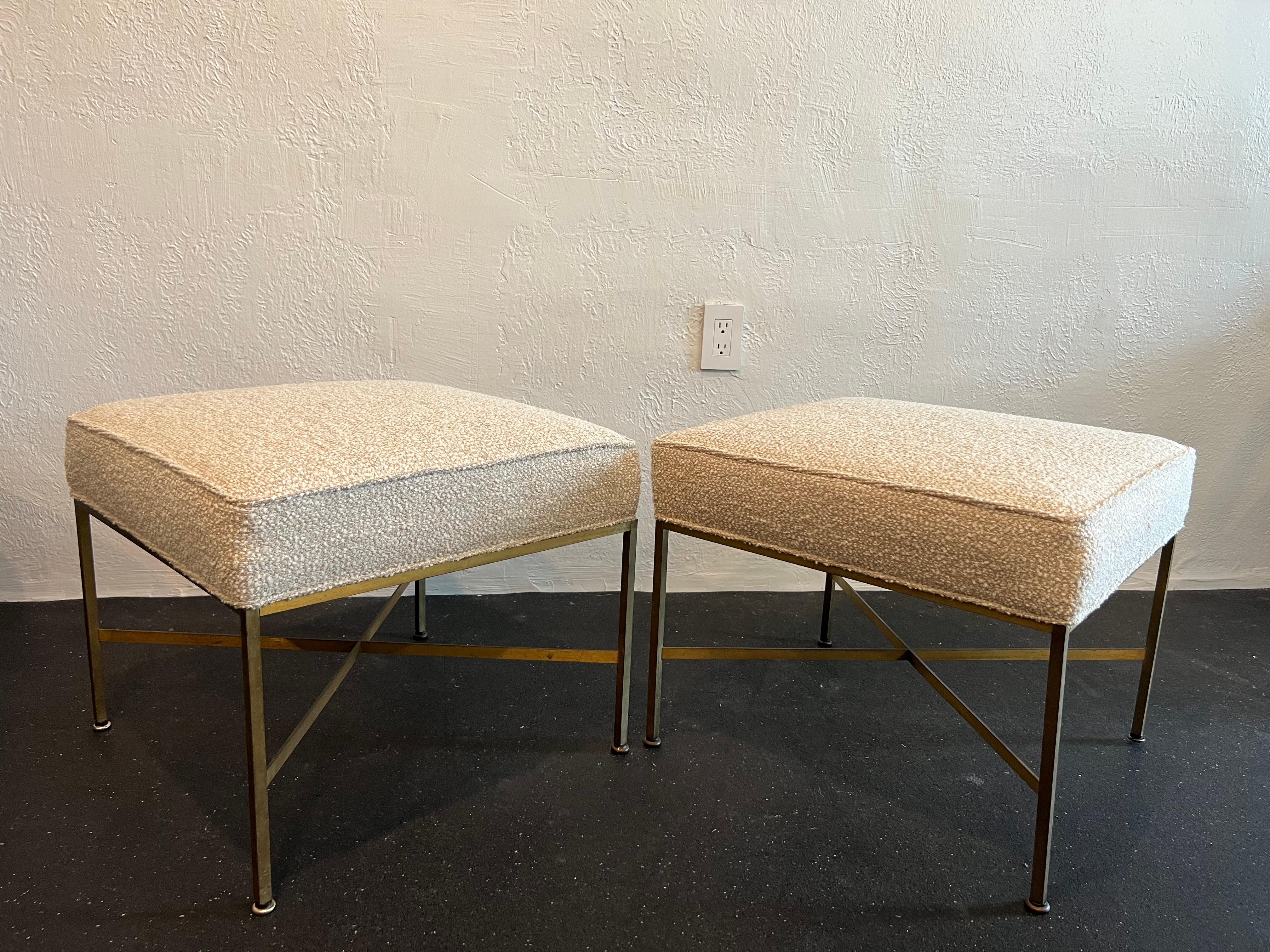 Paul McCobb Brass X-Base Stools- a Pair In Good Condition In West Palm Beach, FL
