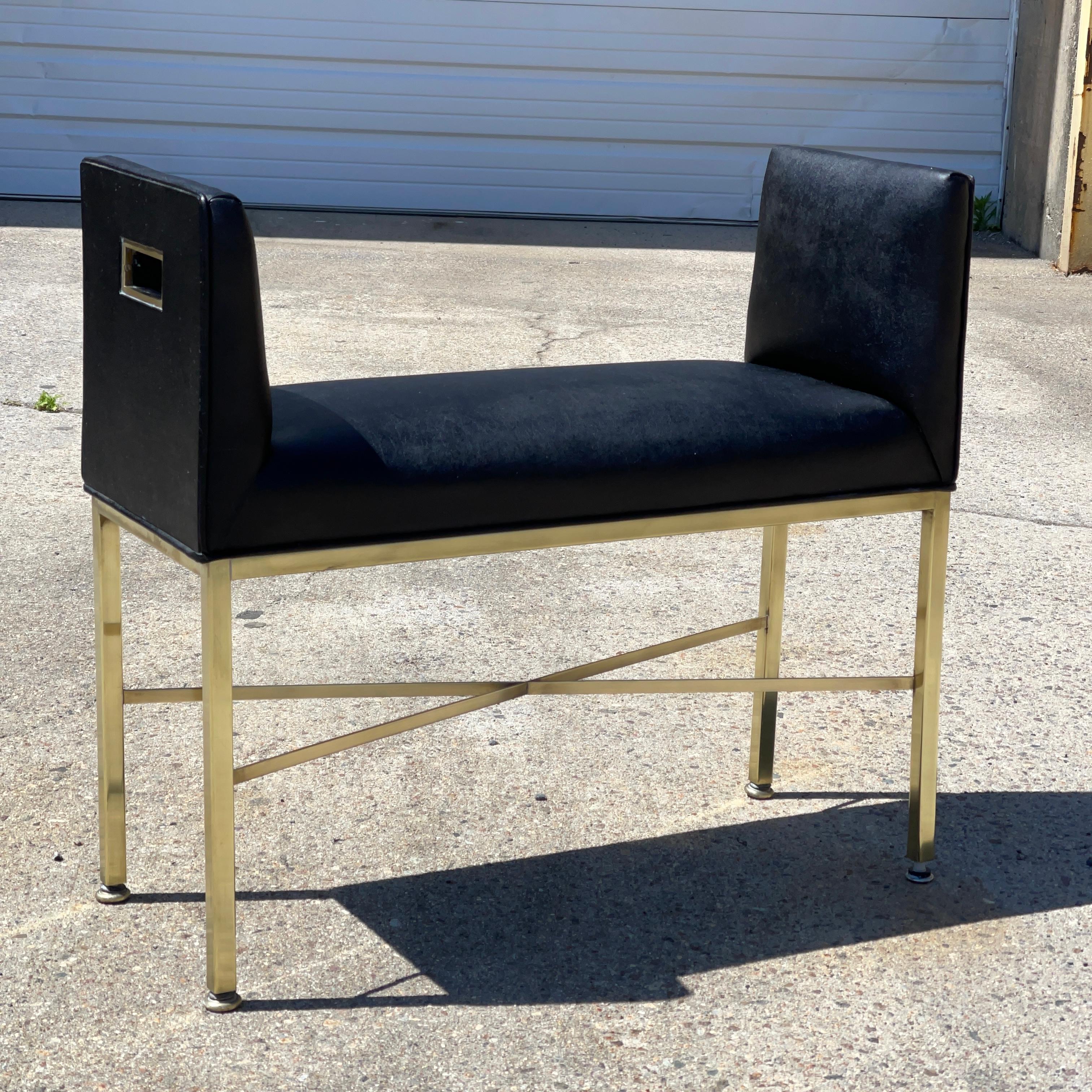Paul McCobb Brass X-Form Leather Bench For Sale 3