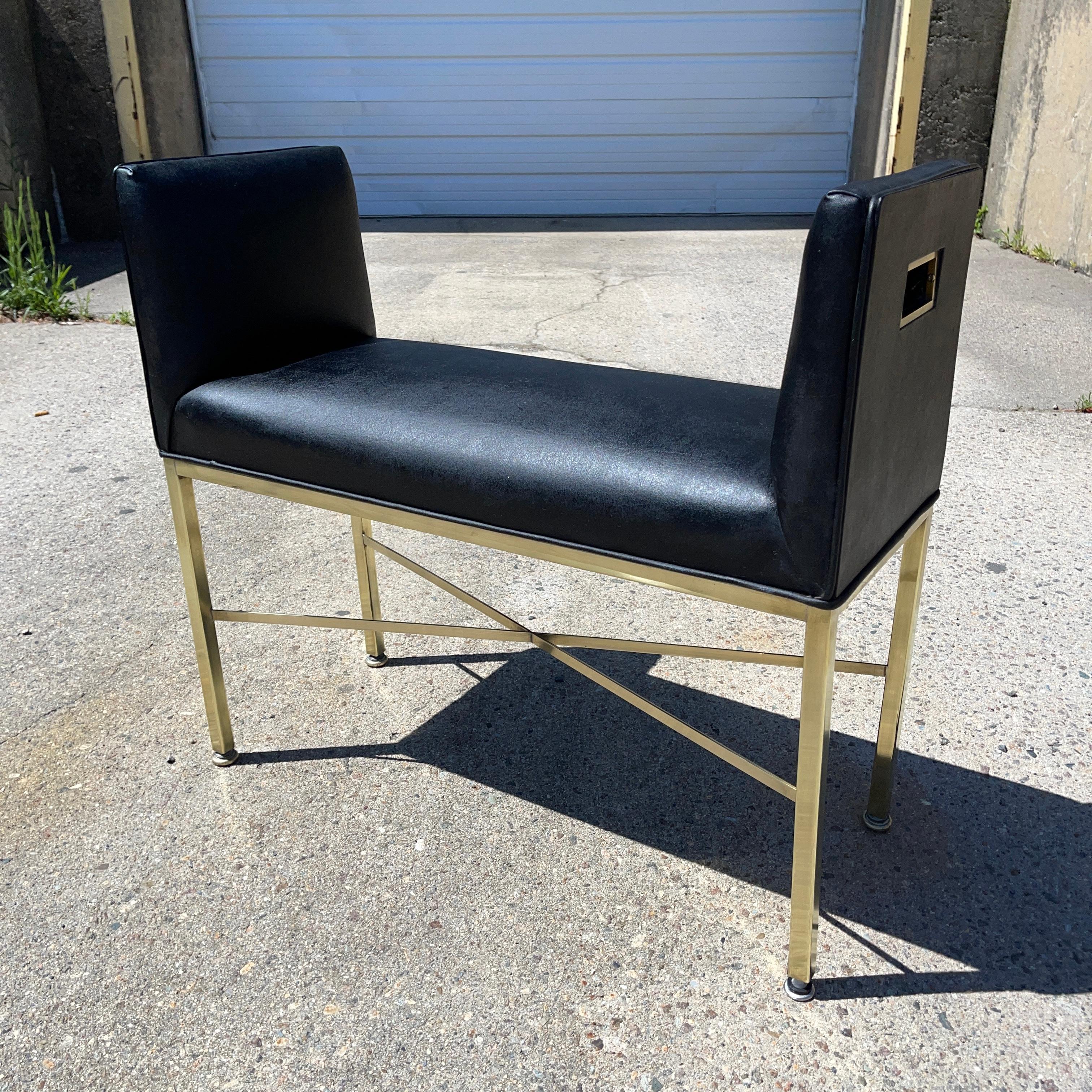 Paul McCobb Brass X-Form Leather Bench For Sale 4