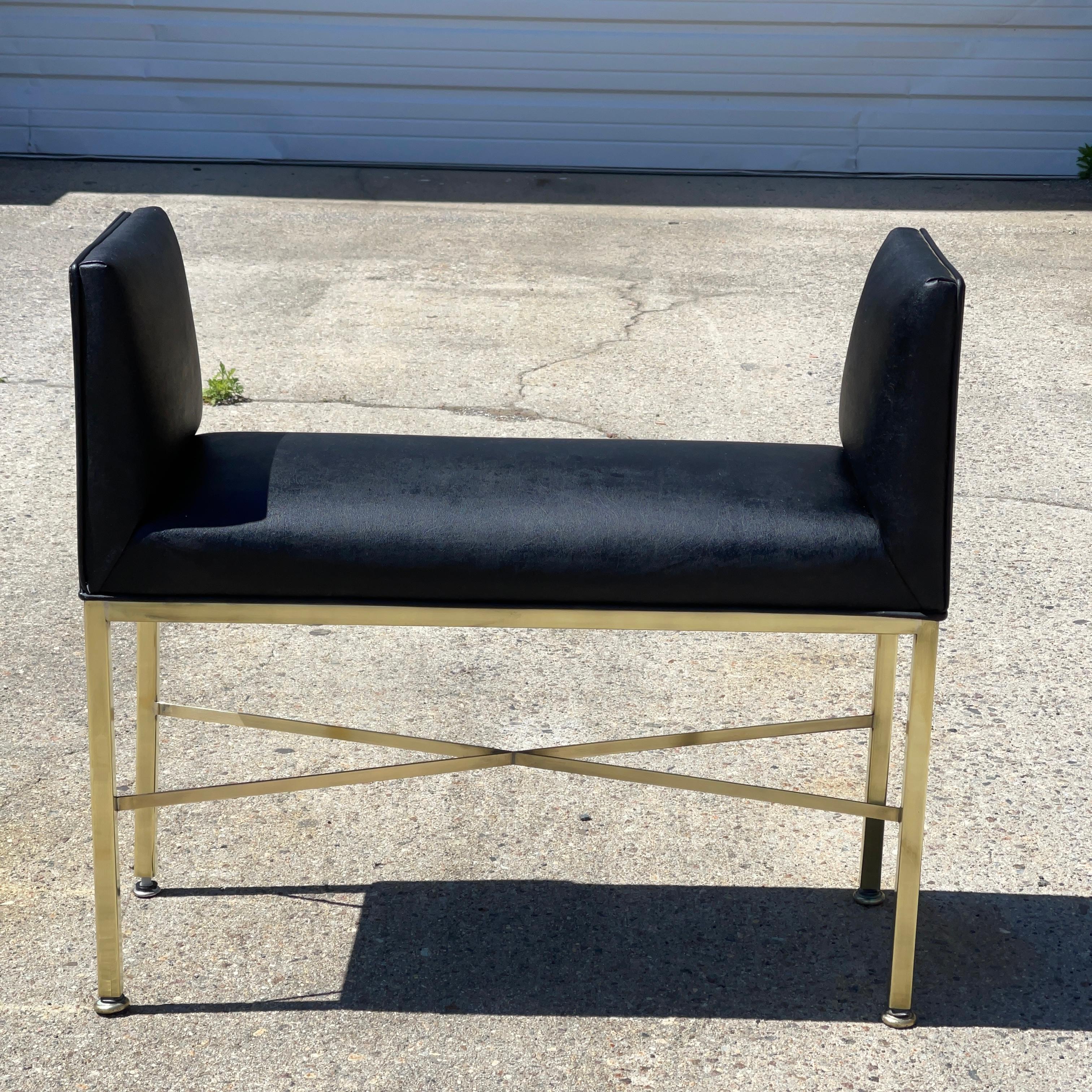 Paul McCobb Brass X-Form Leather Bench For Sale 5