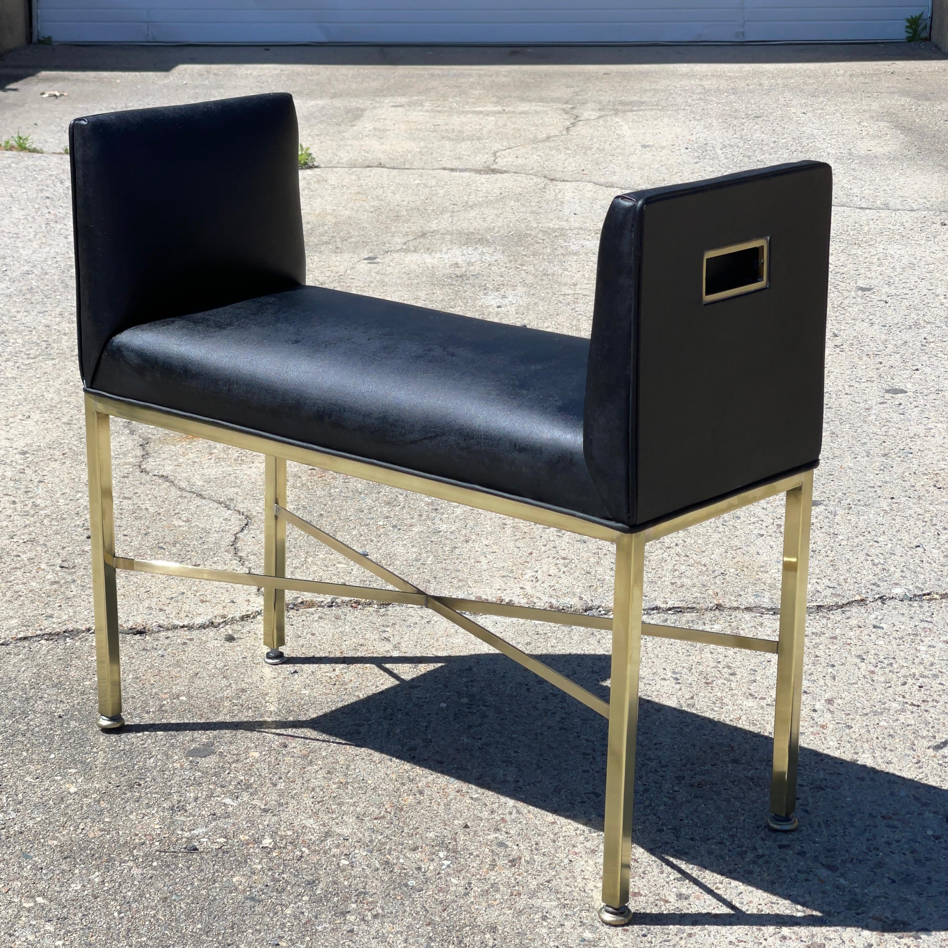 Paul McCobb Brass X-Form Leather Bench For Sale 6