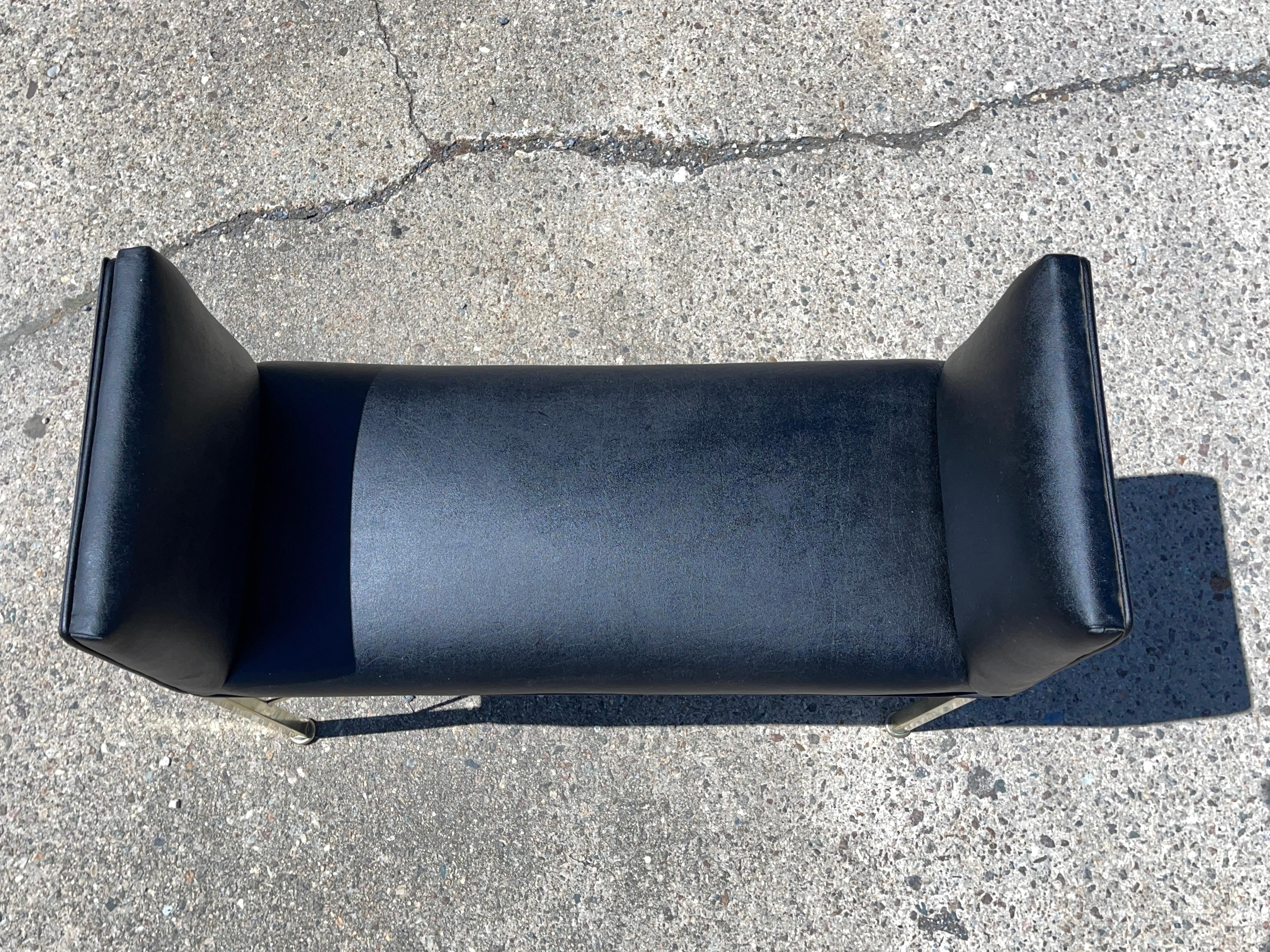 Mid-Century Modern Paul McCobb Brass X-Form Leather Bench For Sale