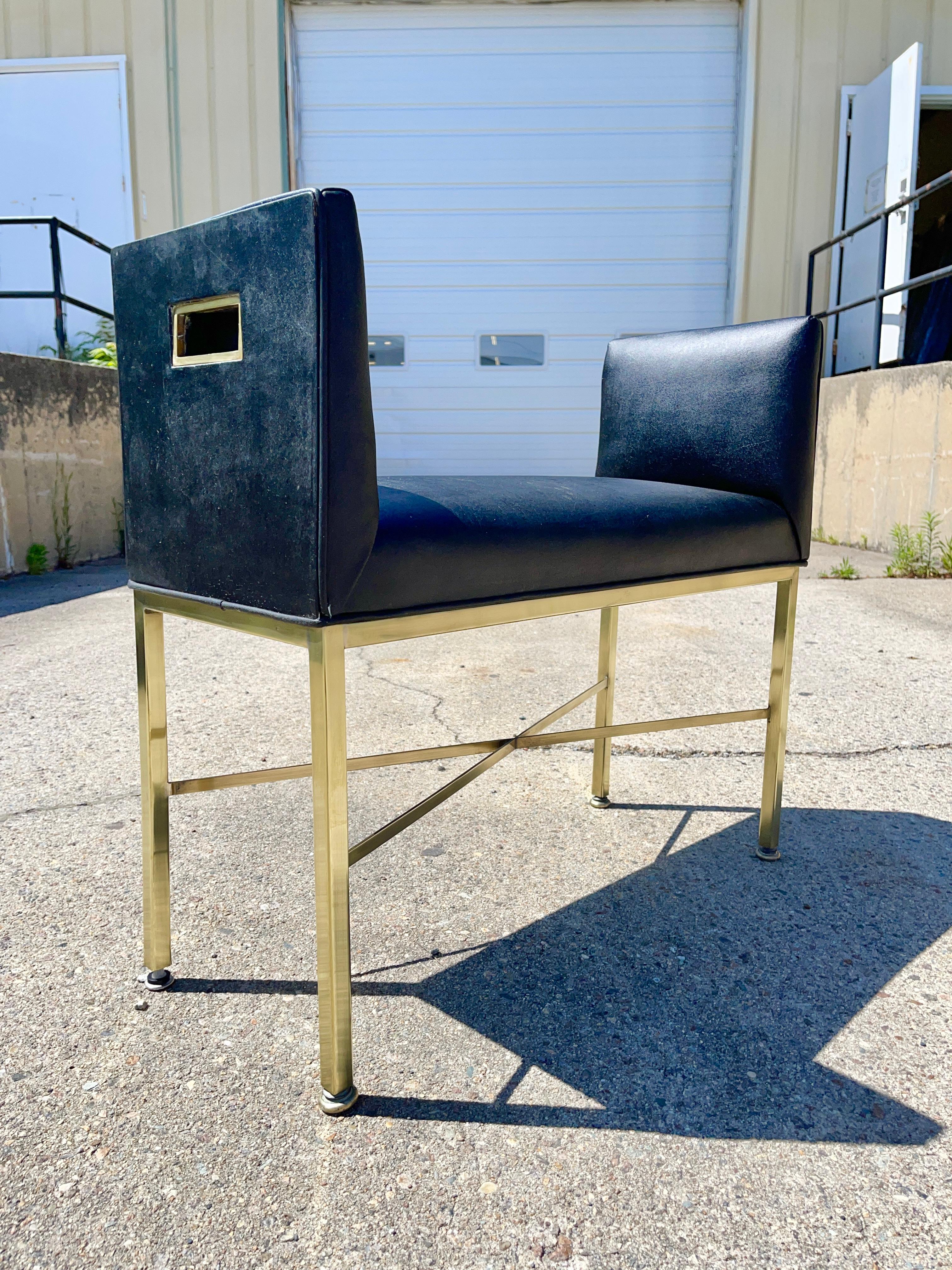Mid-20th Century Paul McCobb Brass X-Form Leather Bench For Sale