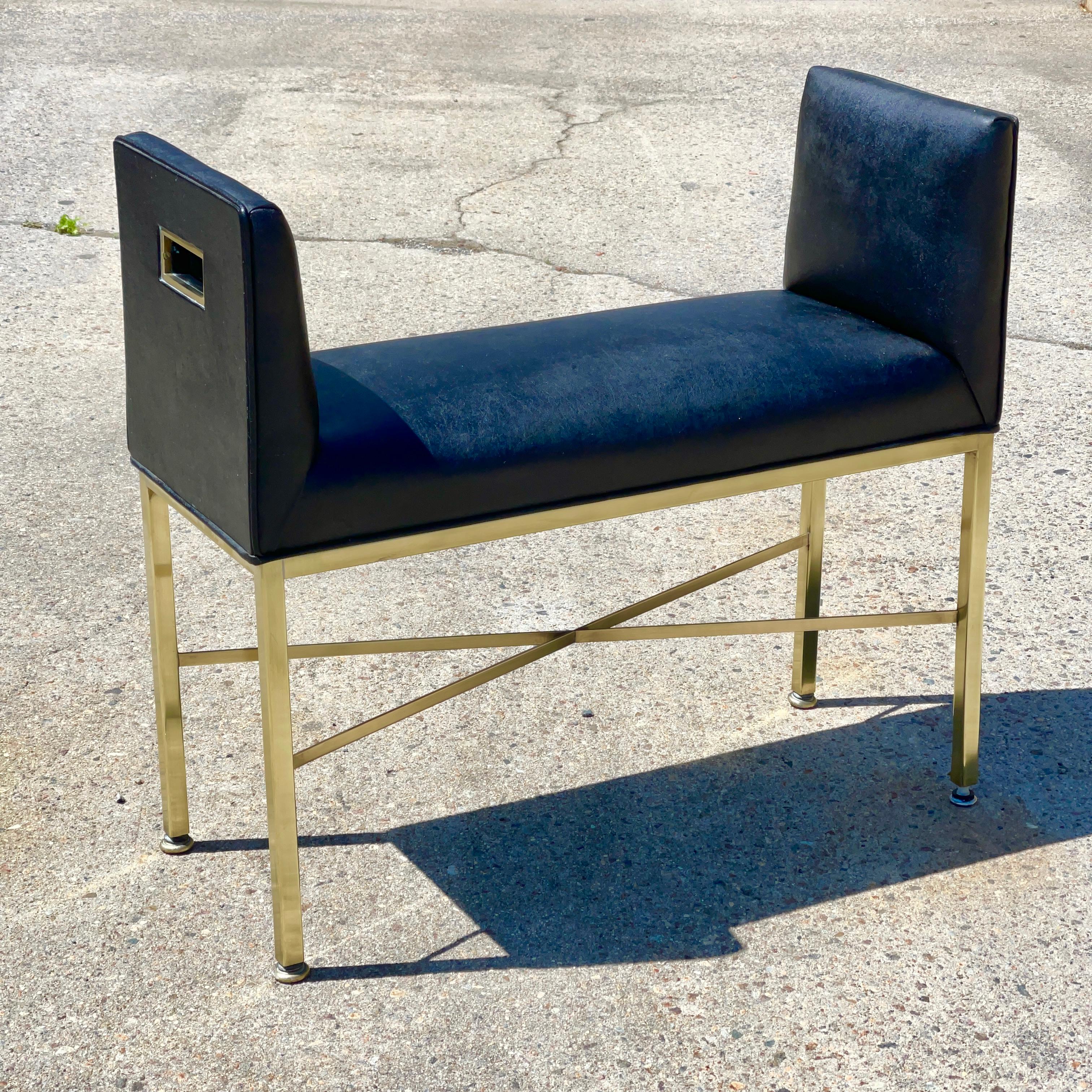 Paul McCobb Brass X-Form Leather Bench For Sale 2