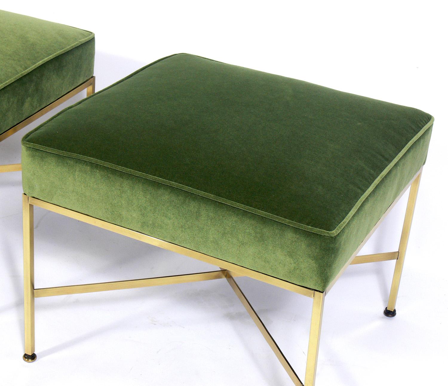 Mid-Century Modern Paul McCobb Brass X-Stools in Fern Green Velvet