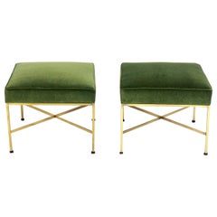 Tabourets X en laiton Paul McCobb en Velours Vert Fern
