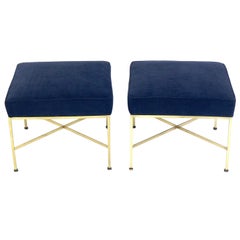 Tabourets X en laiton Paul McCobb en velours marine