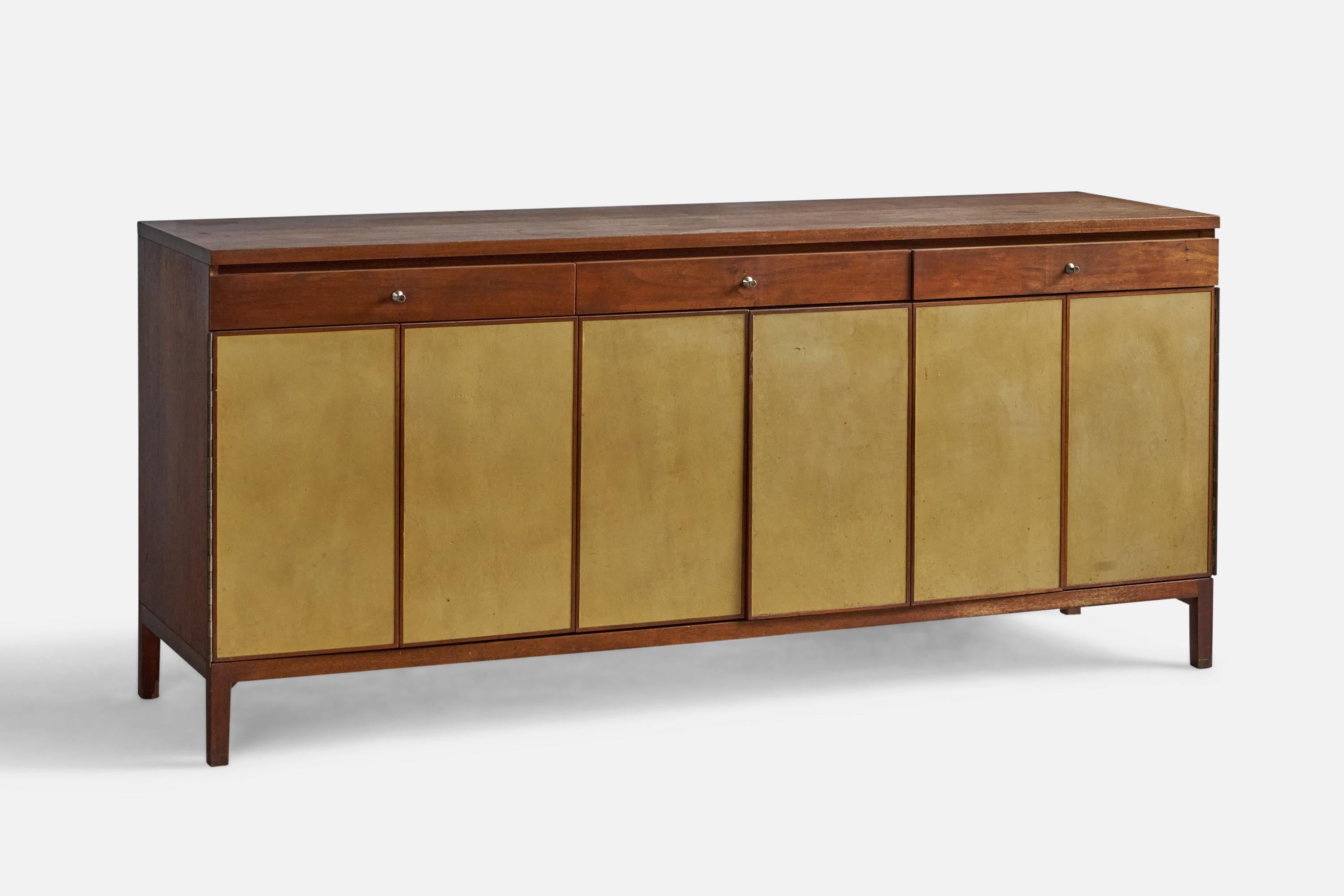 Mid-Century Modern Paul Mccobb, Cabinet, Walnut, Leather, Metal, USA, 1950s For Sale