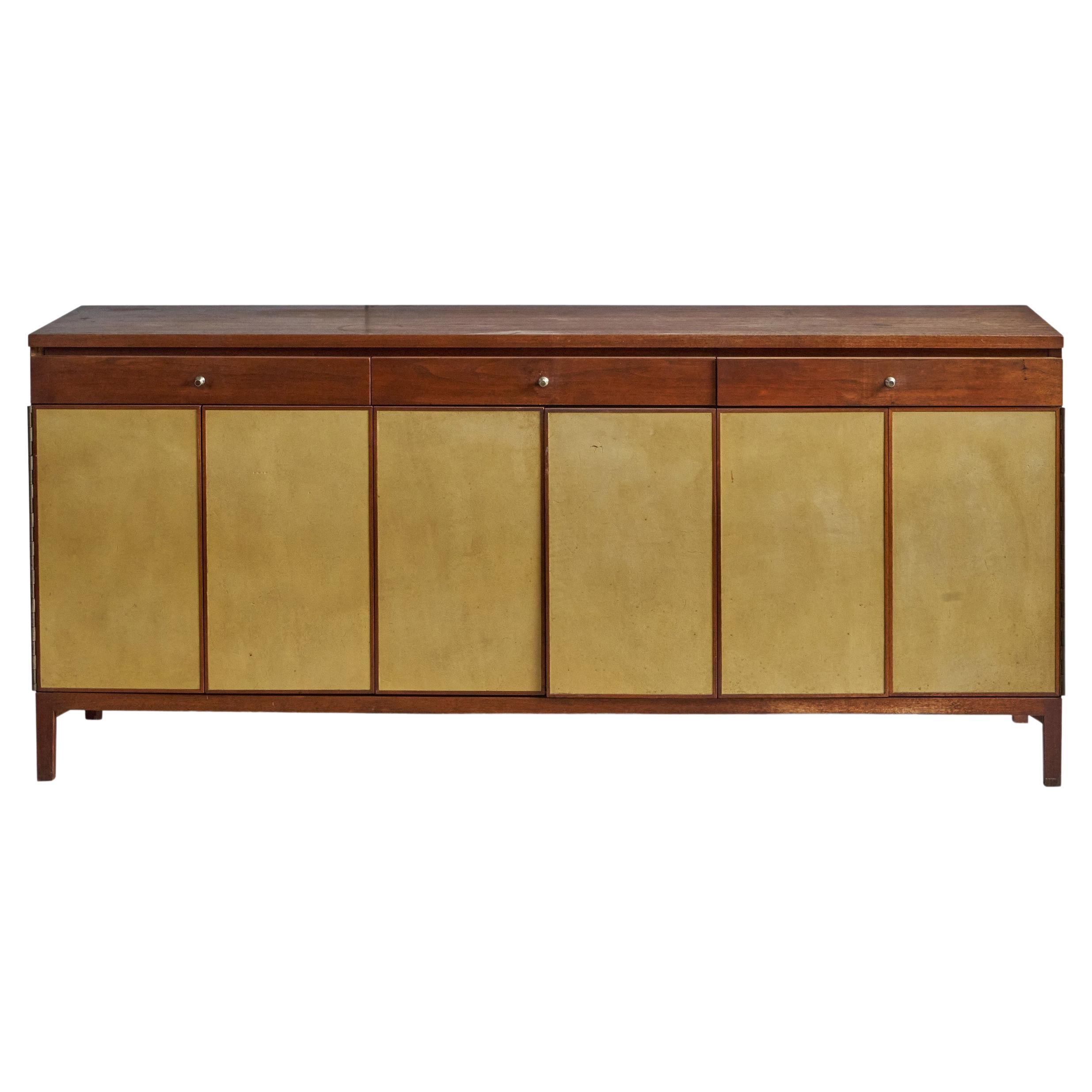 Paul Mccobb, Cabinet, Walnut, Leather, Metal, USA, 1950s For Sale