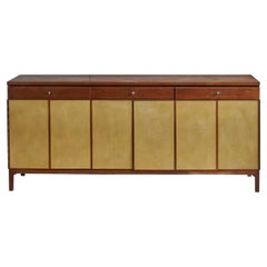 Vintage Paul Mccobb, Cabinet, Walnut, Leather, Metal, USA, 1950s