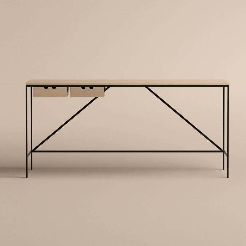 Contemporary Paul McCobb Cache Console with Two Drawers, Wood and Steel by Karakter For Sale