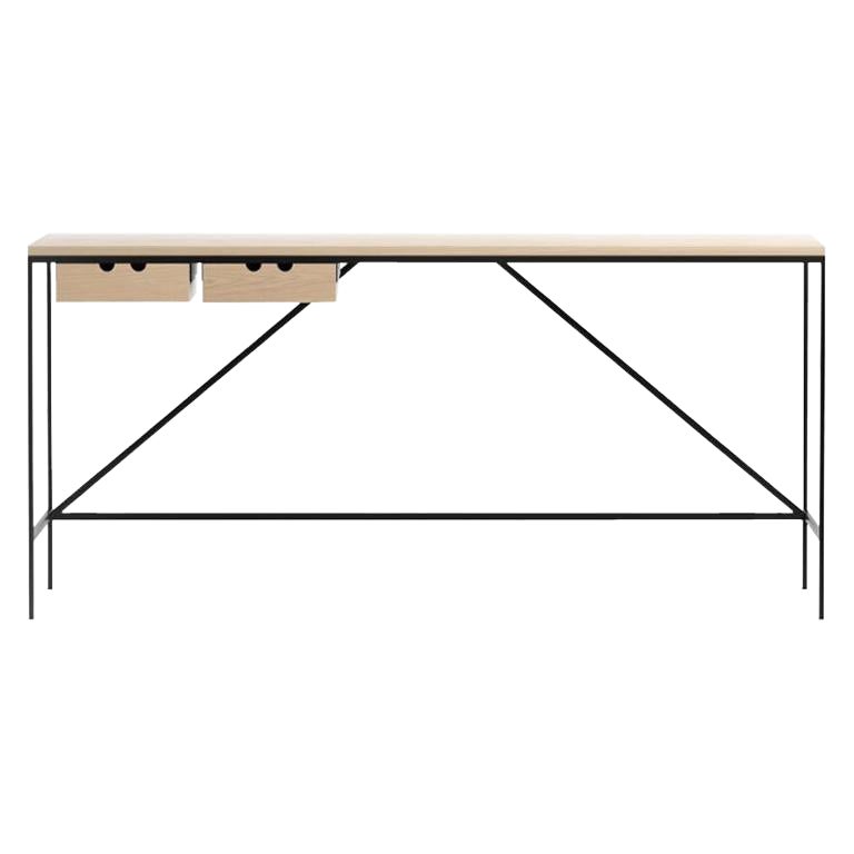 Paul McCobb Cache Console with Two Drawers, Wood and Steel by Karakter For Sale