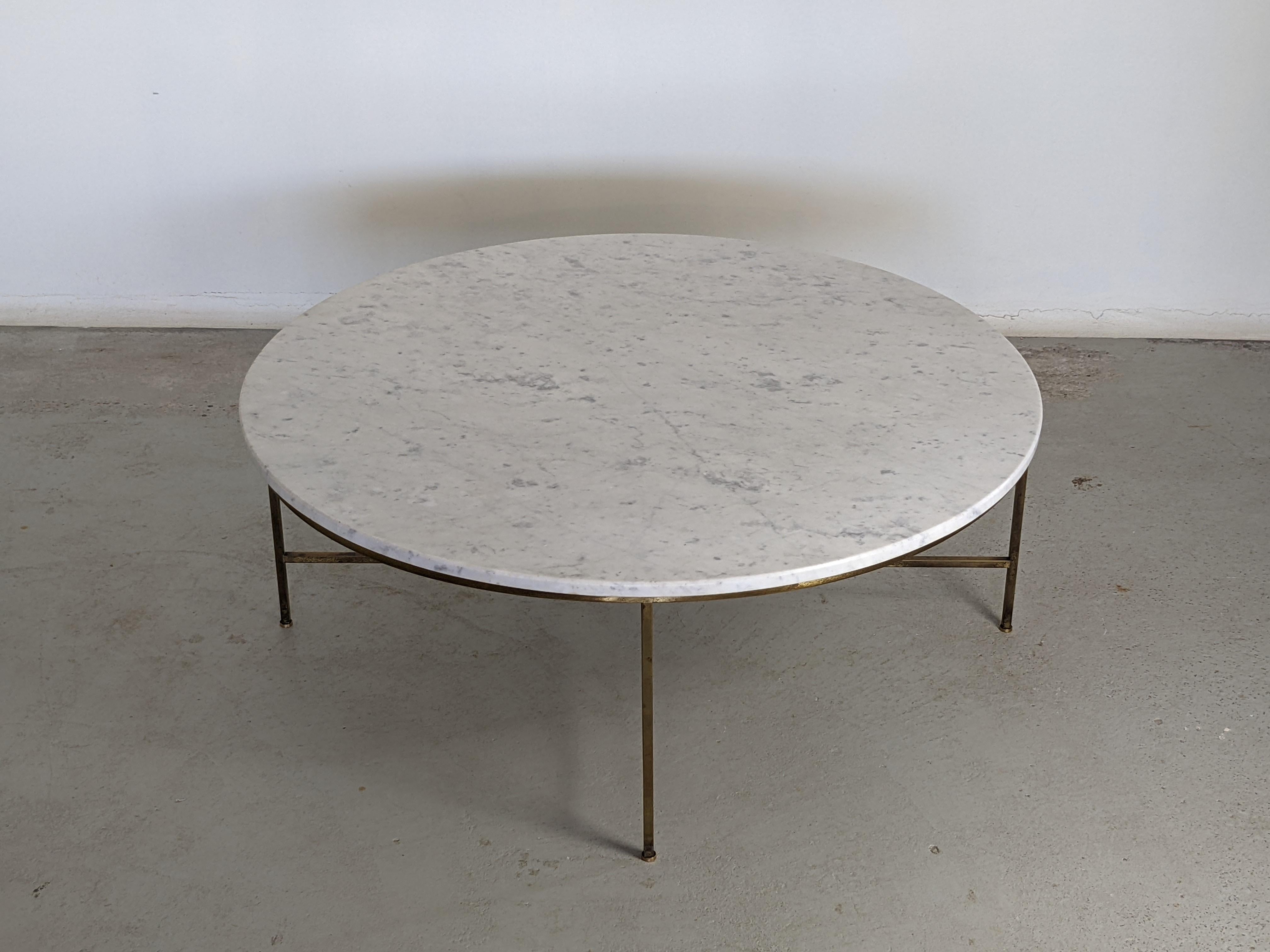 Mid-Century Modern Paul McCobb & Calvin Furniture Round Coffee Table in Marble & Brass, 1950s