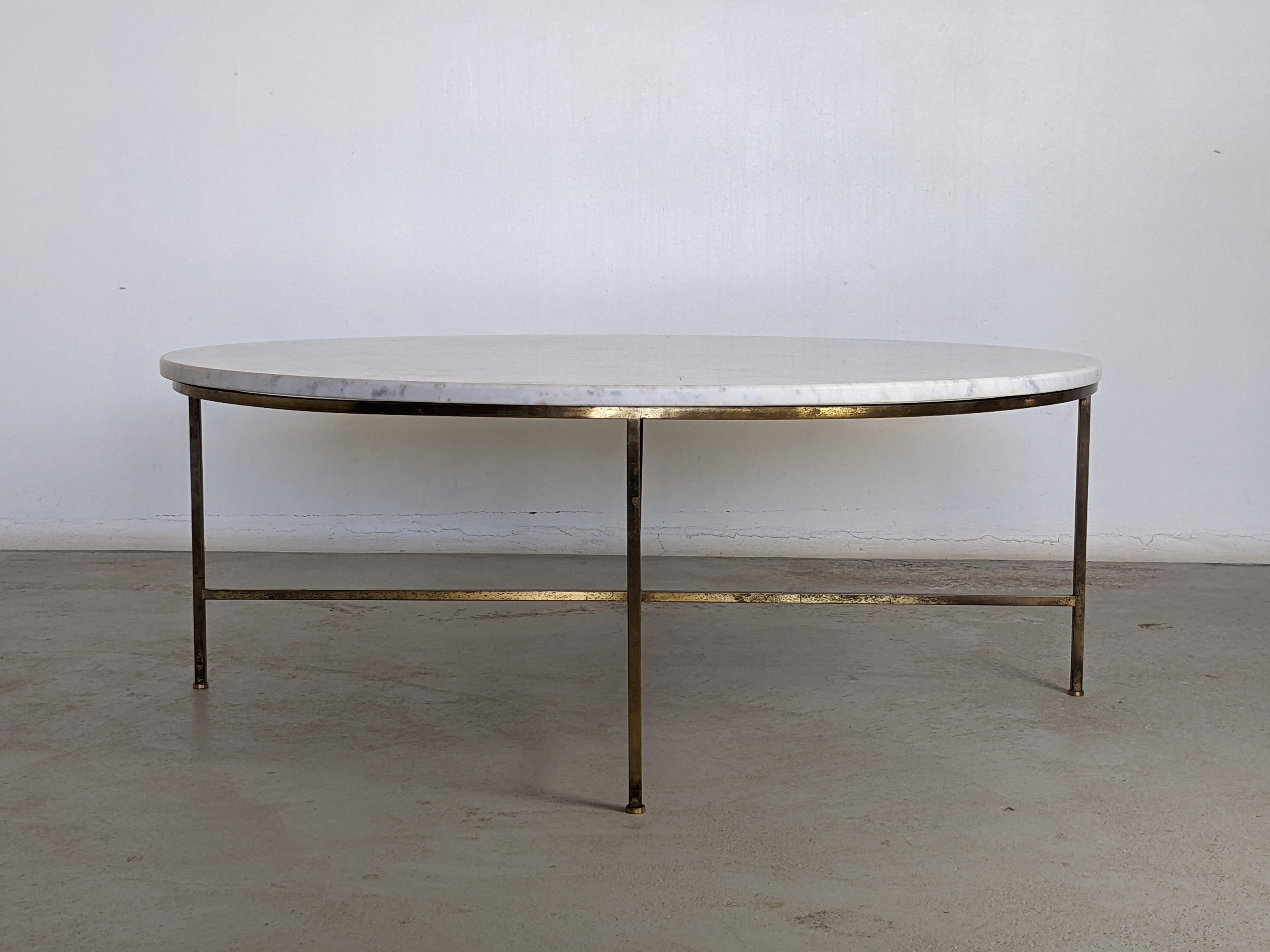 American Paul McCobb & Calvin Furniture Round Coffee Table in Marble & Brass, 1950s