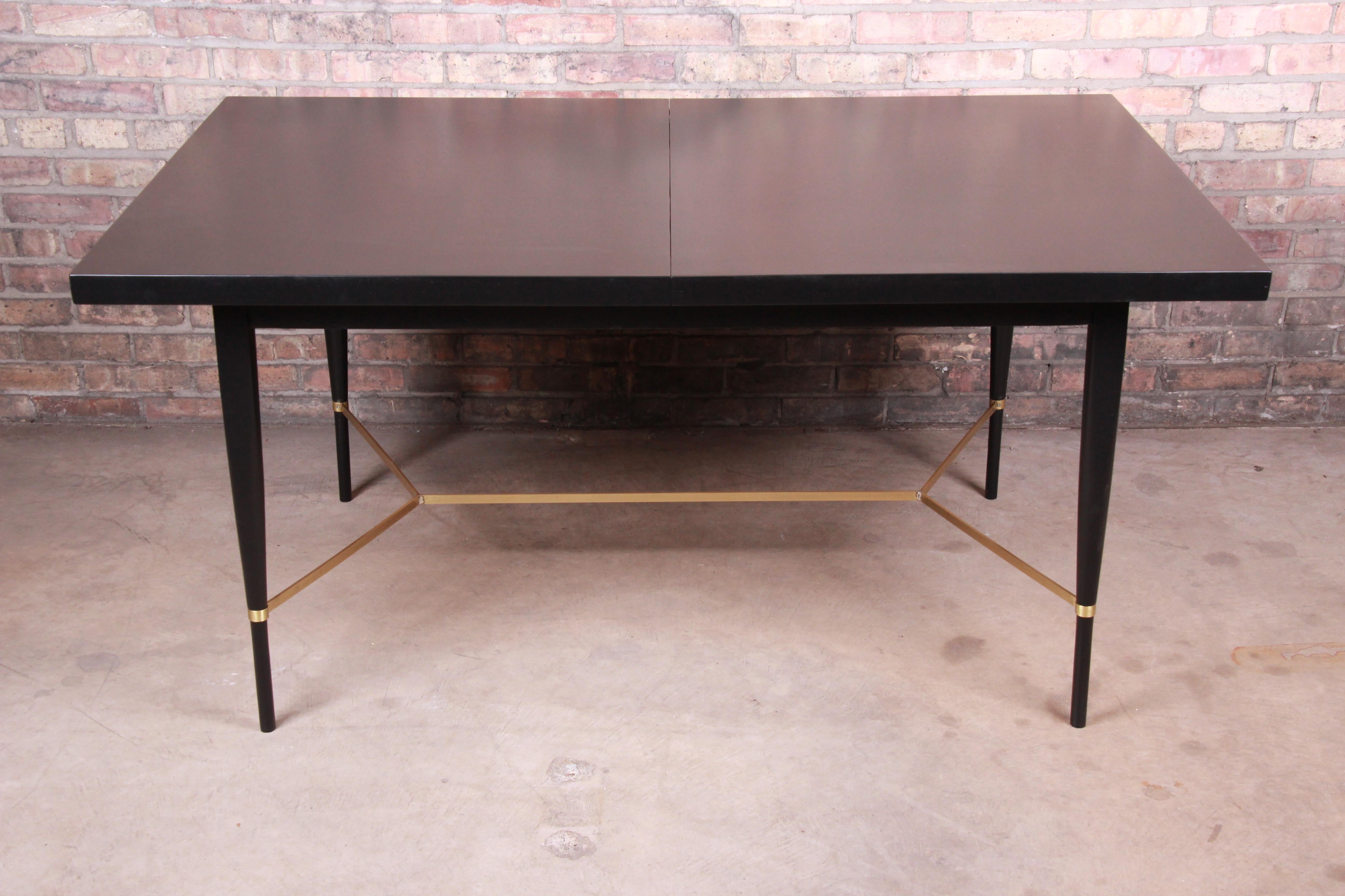 Paul McCobb Calvin Group Ebonized Mahogany and Brass Dining Table, Refinished For Sale 6