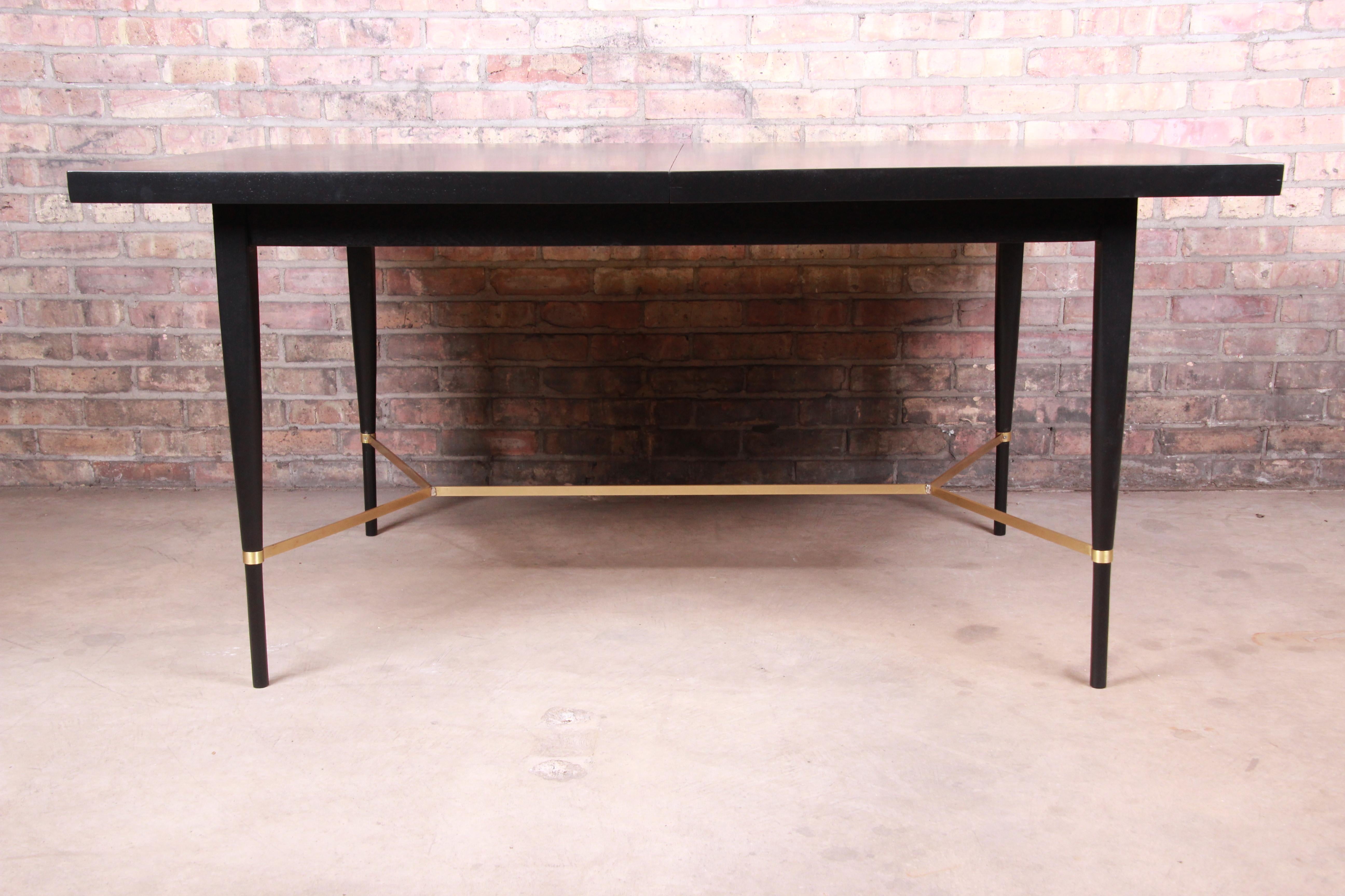 Paul McCobb Calvin Group Ebonized Mahogany and Brass Dining Table, Refinished For Sale 7