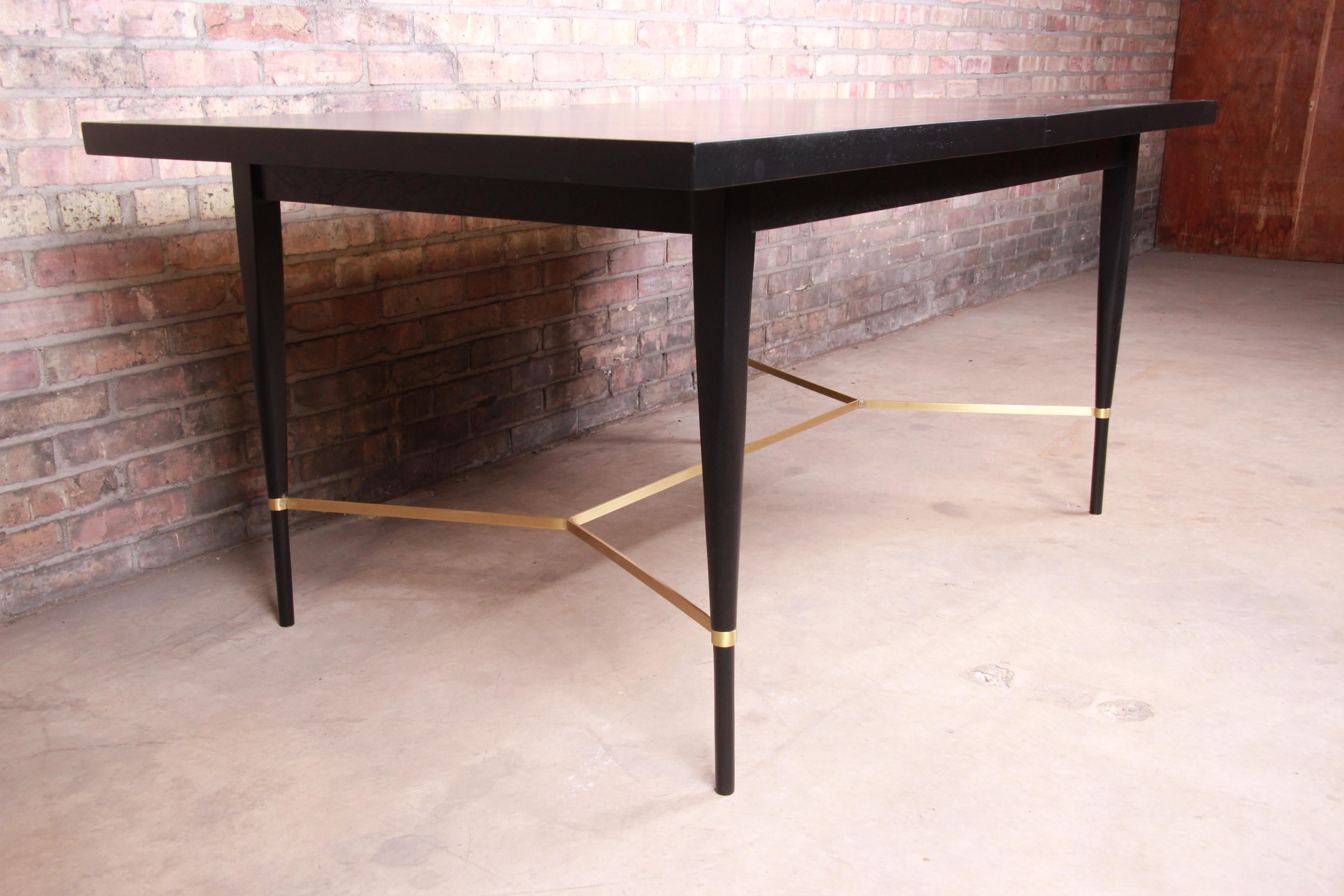 Paul McCobb Calvin Group Ebonized Mahogany and Brass Dining Table, Refinished For Sale 9