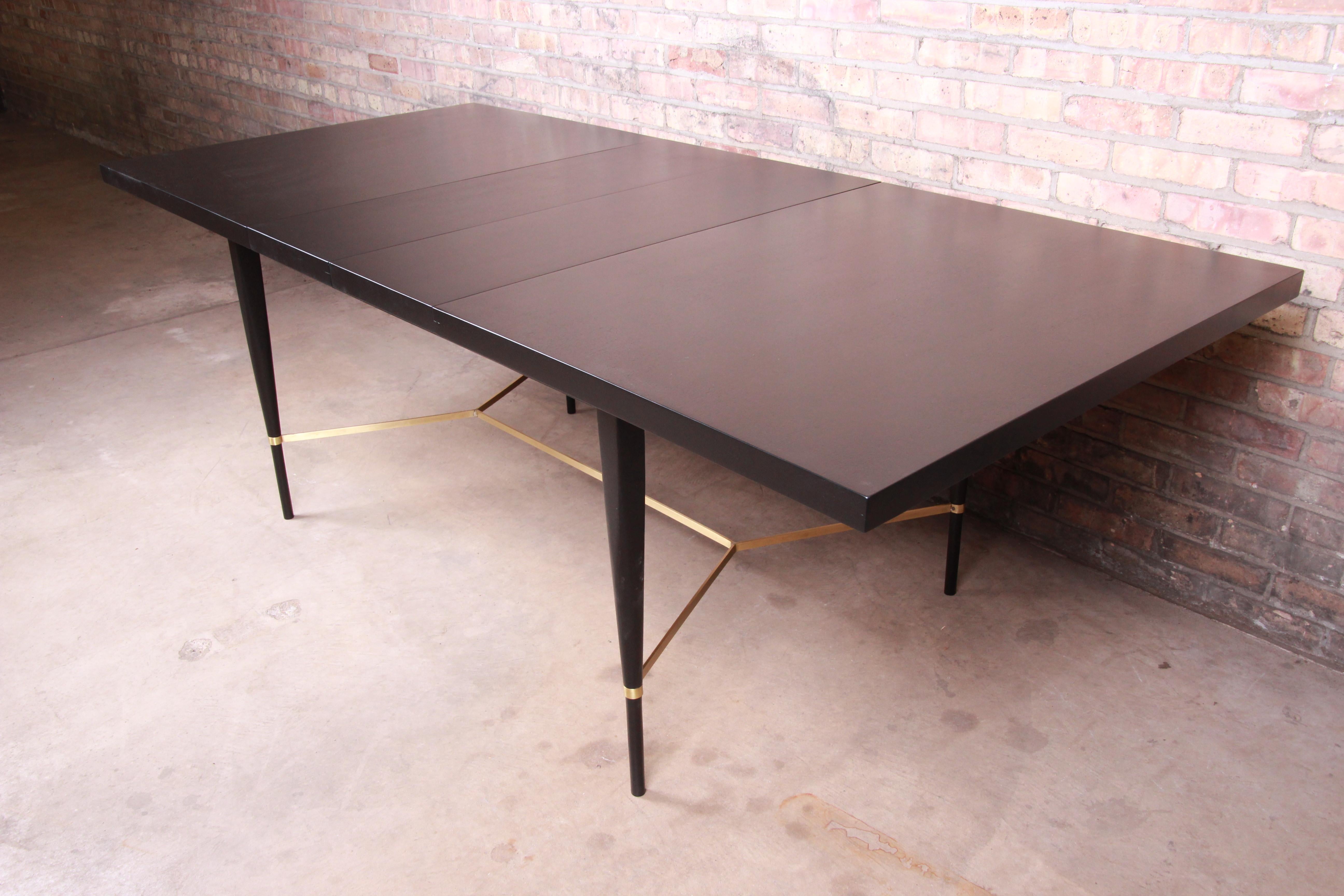 Mid-Century Modern Paul McCobb Calvin Group Ebonized Mahogany and Brass Dining Table, Refinished For Sale