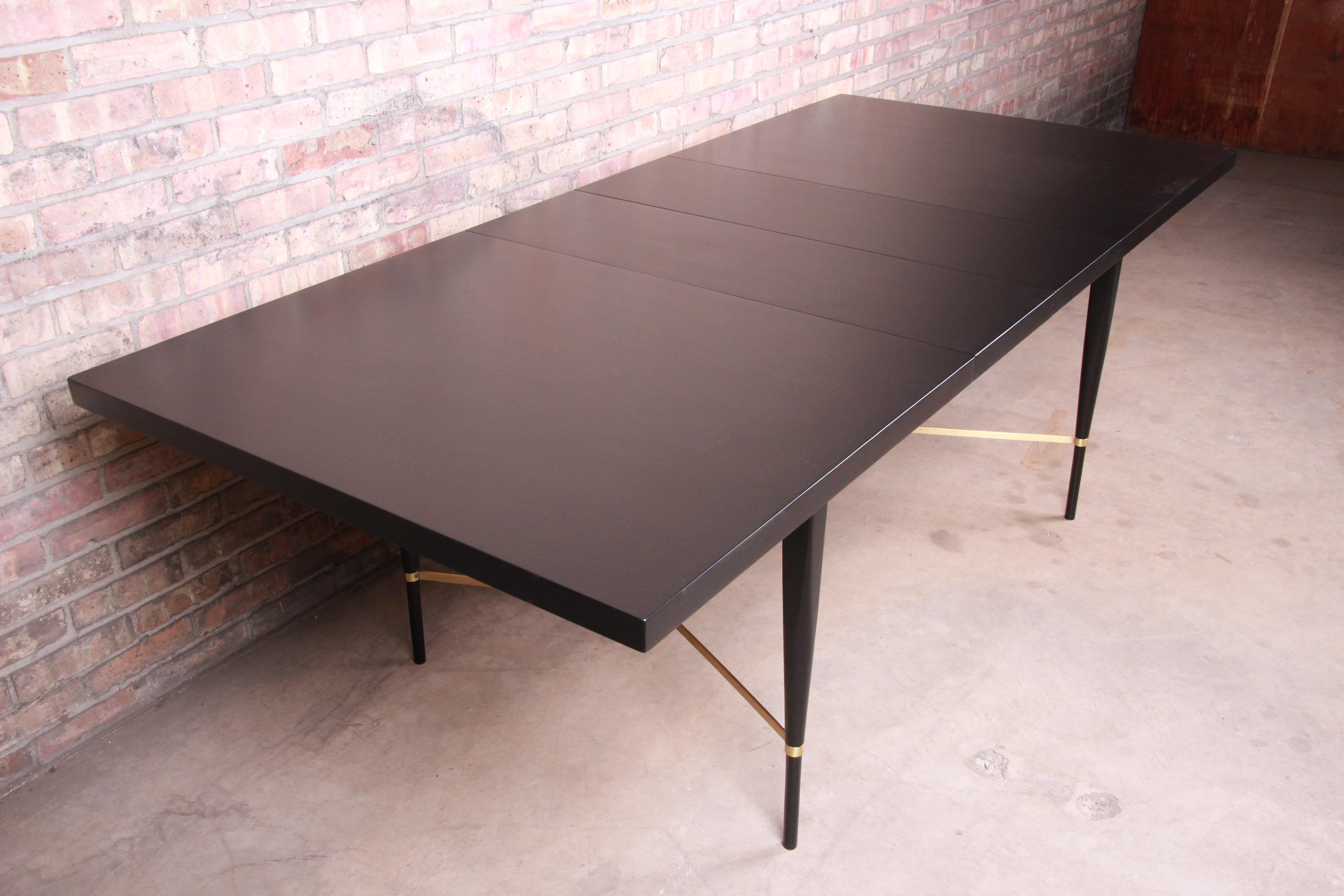 American Paul McCobb Calvin Group Ebonized Mahogany and Brass Dining Table, Refinished For Sale