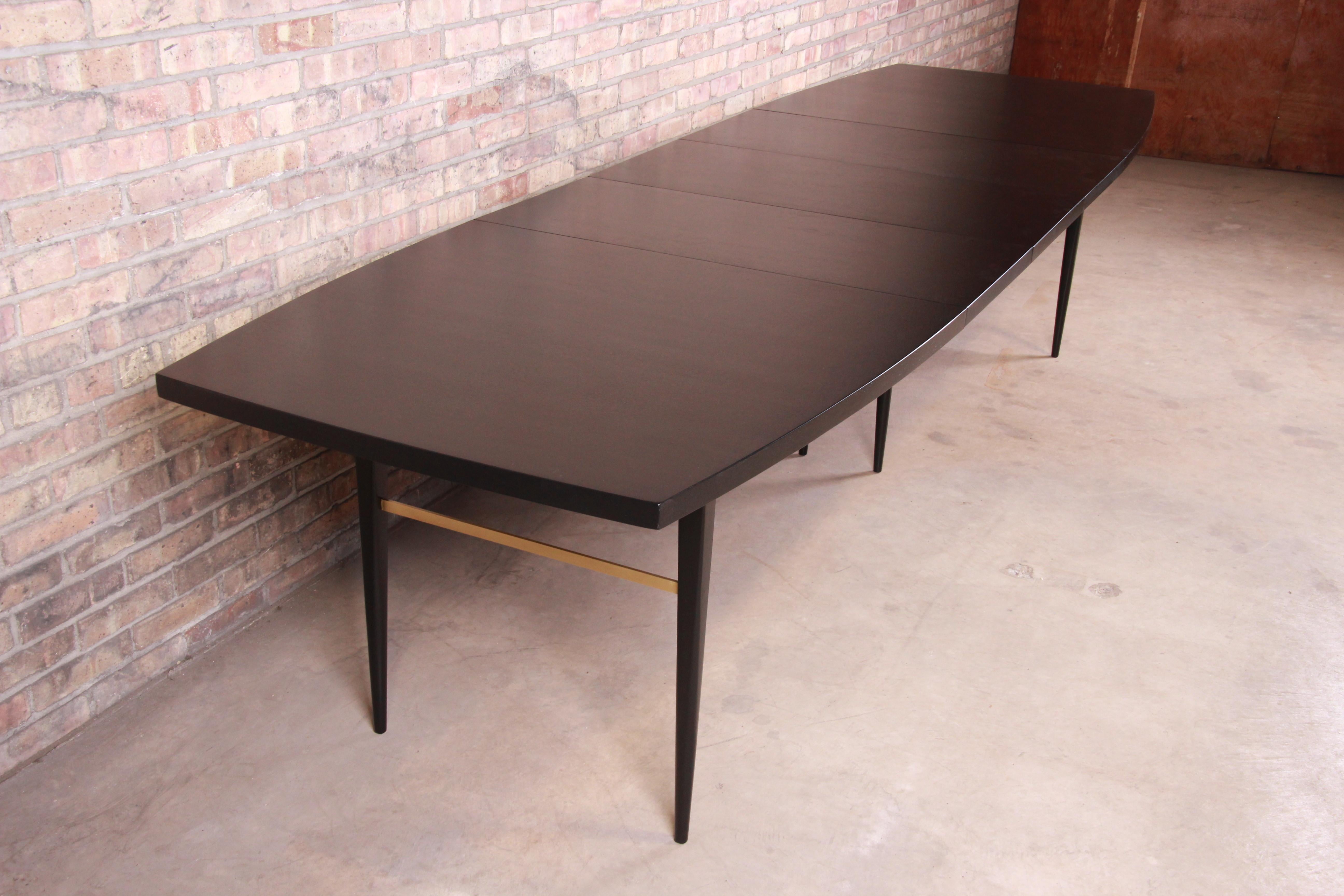American Paul McCobb Calvin Group Ebonized Mahogany and Brass Dining Table, Refinished