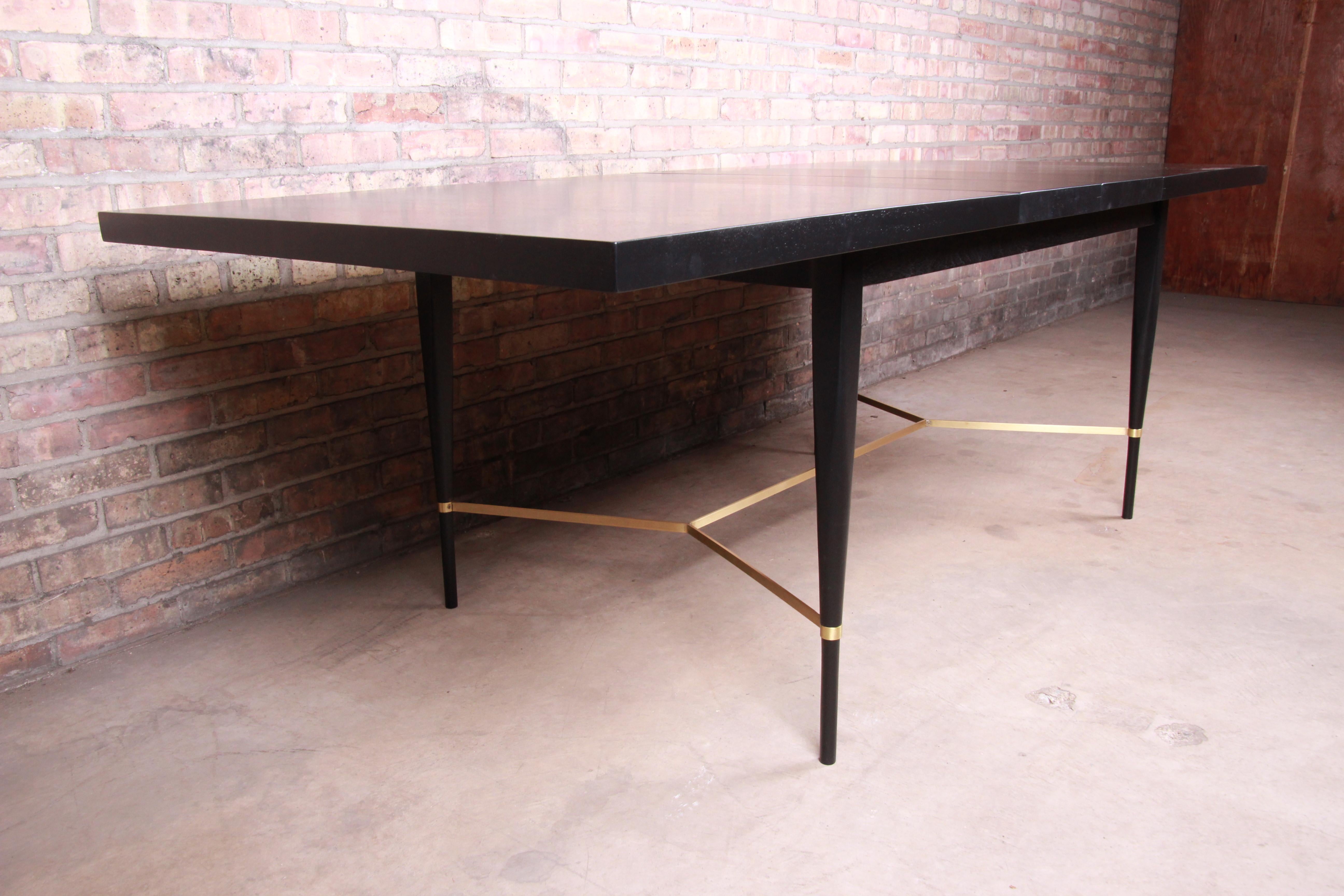 Paul McCobb Calvin Group Ebonized Mahogany and Brass Dining Table, Refinished In Good Condition For Sale In South Bend, IN