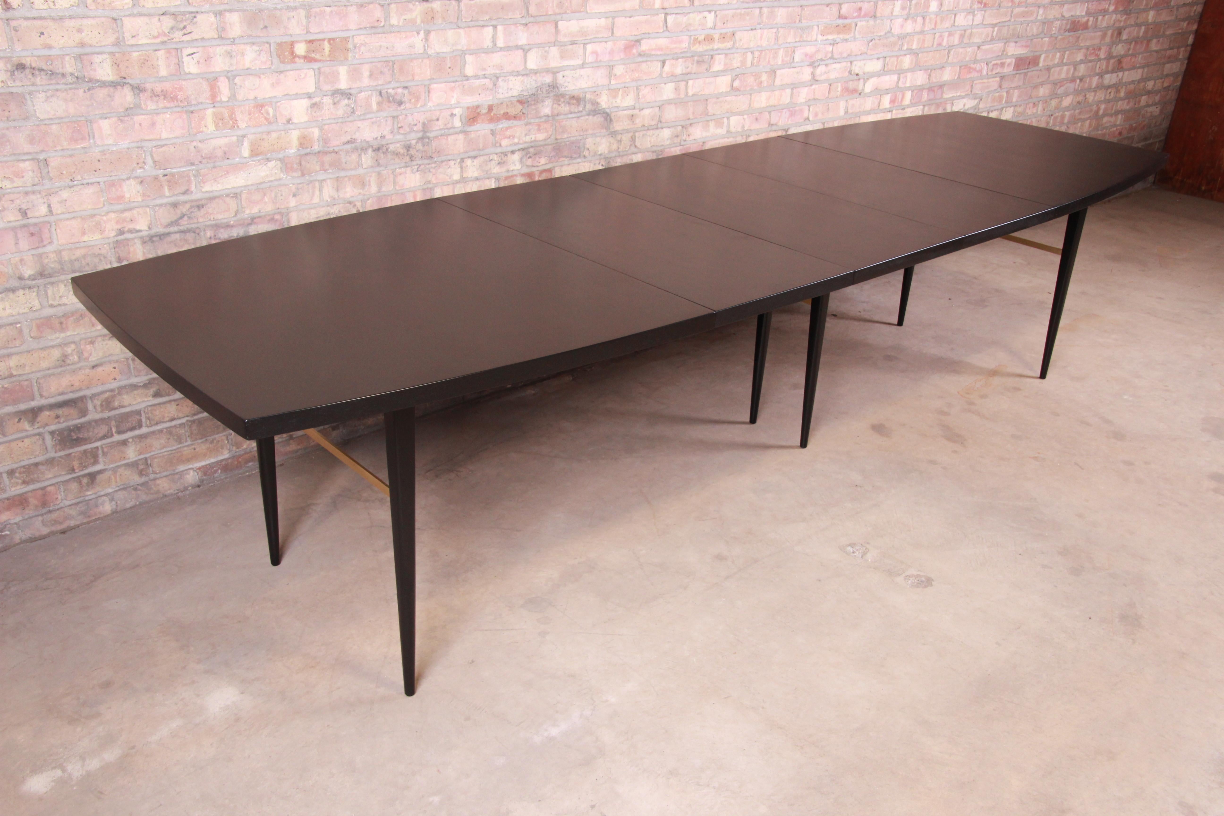 Paul McCobb Calvin Group Ebonized Mahogany and Brass Dining Table, Refinished In Good Condition In South Bend, IN