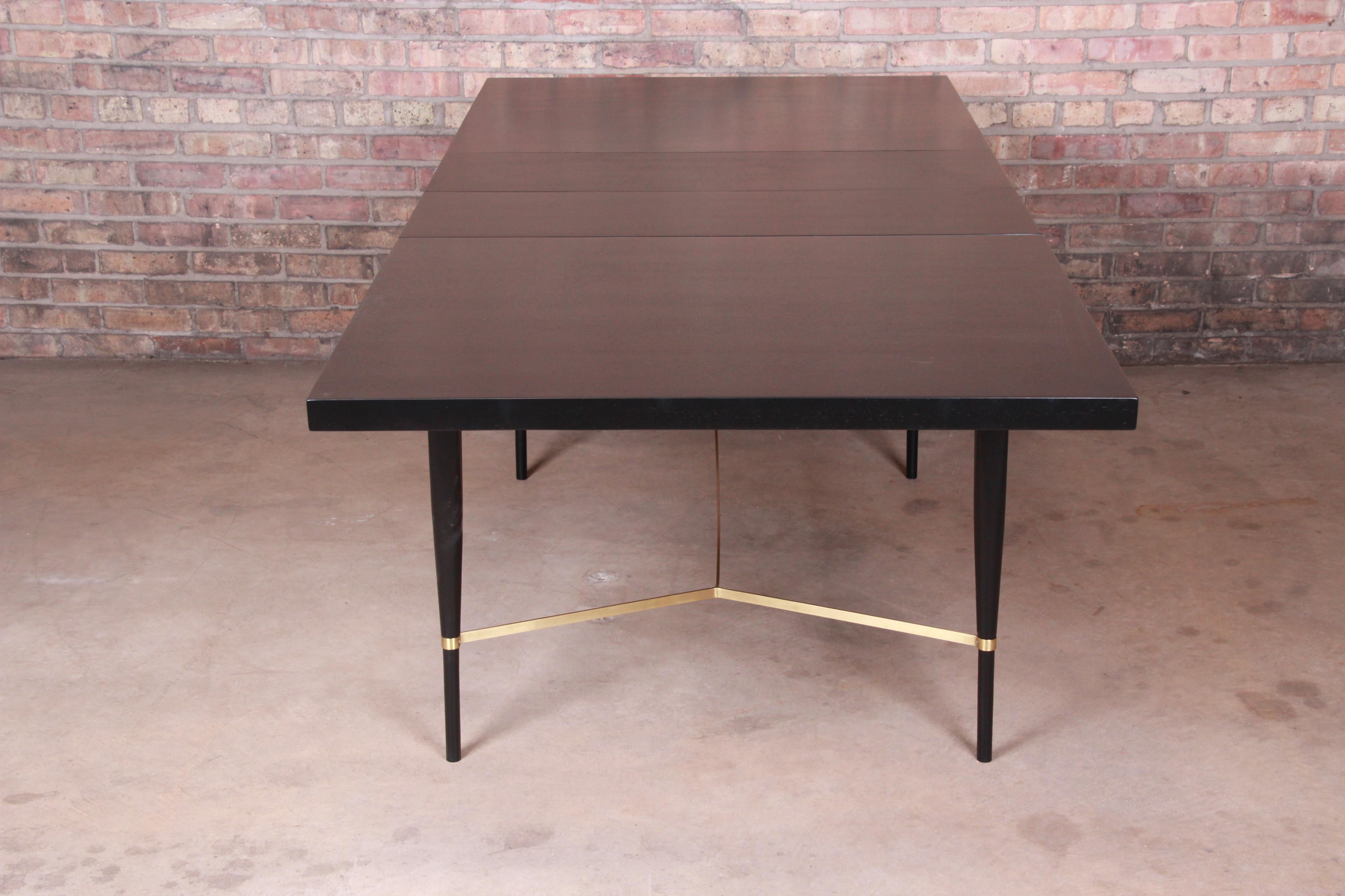 Paul McCobb Calvin Group Ebonized Mahogany and Brass Dining Table, Refinished For Sale 1