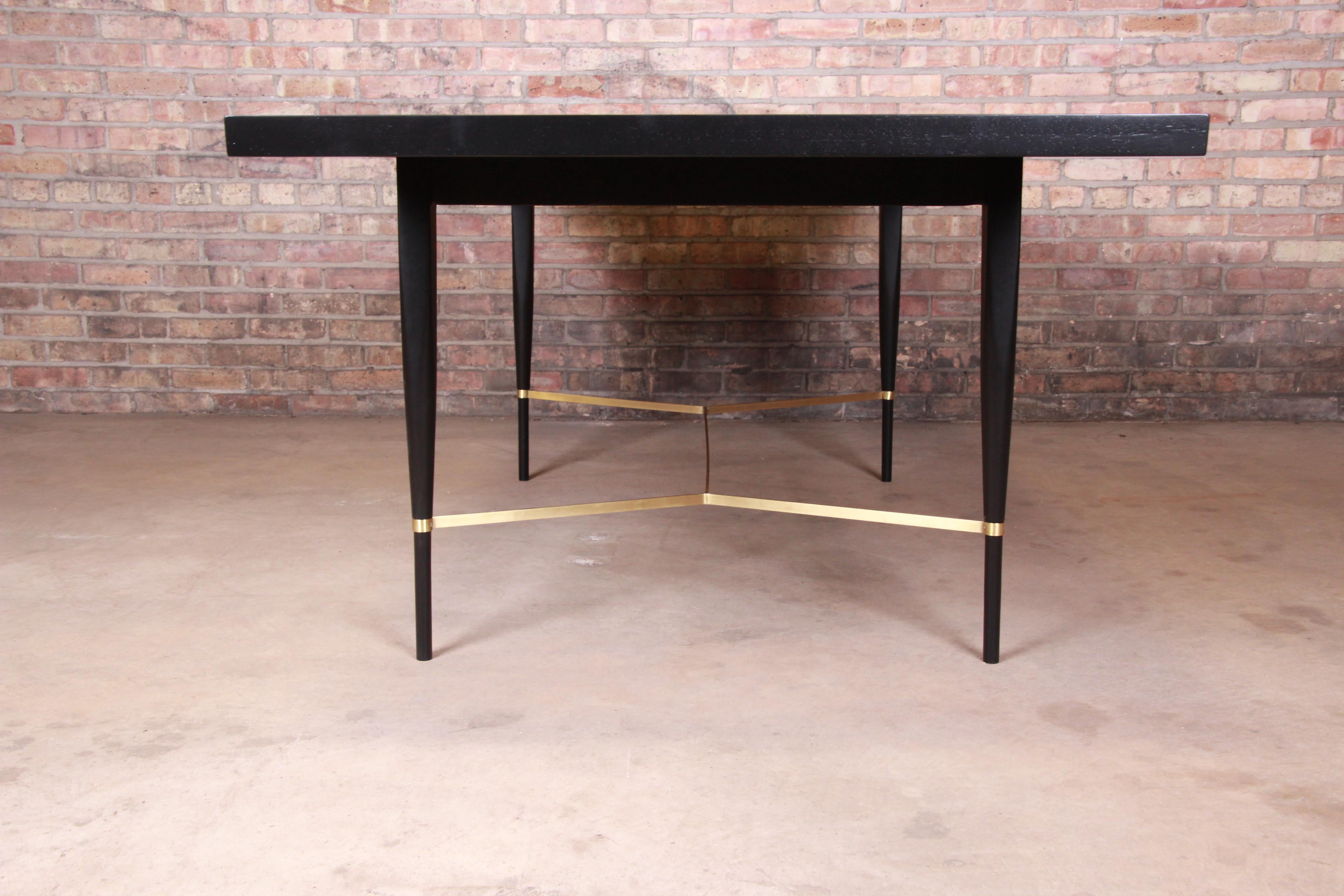 Paul McCobb Calvin Group Ebonized Mahogany and Brass Dining Table, Refinished For Sale 2