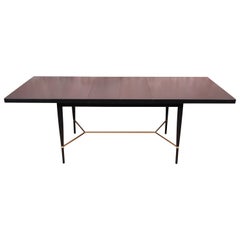 Vintage Paul McCobb Calvin Group Ebonized Mahogany and Brass Dining Table, Refinished