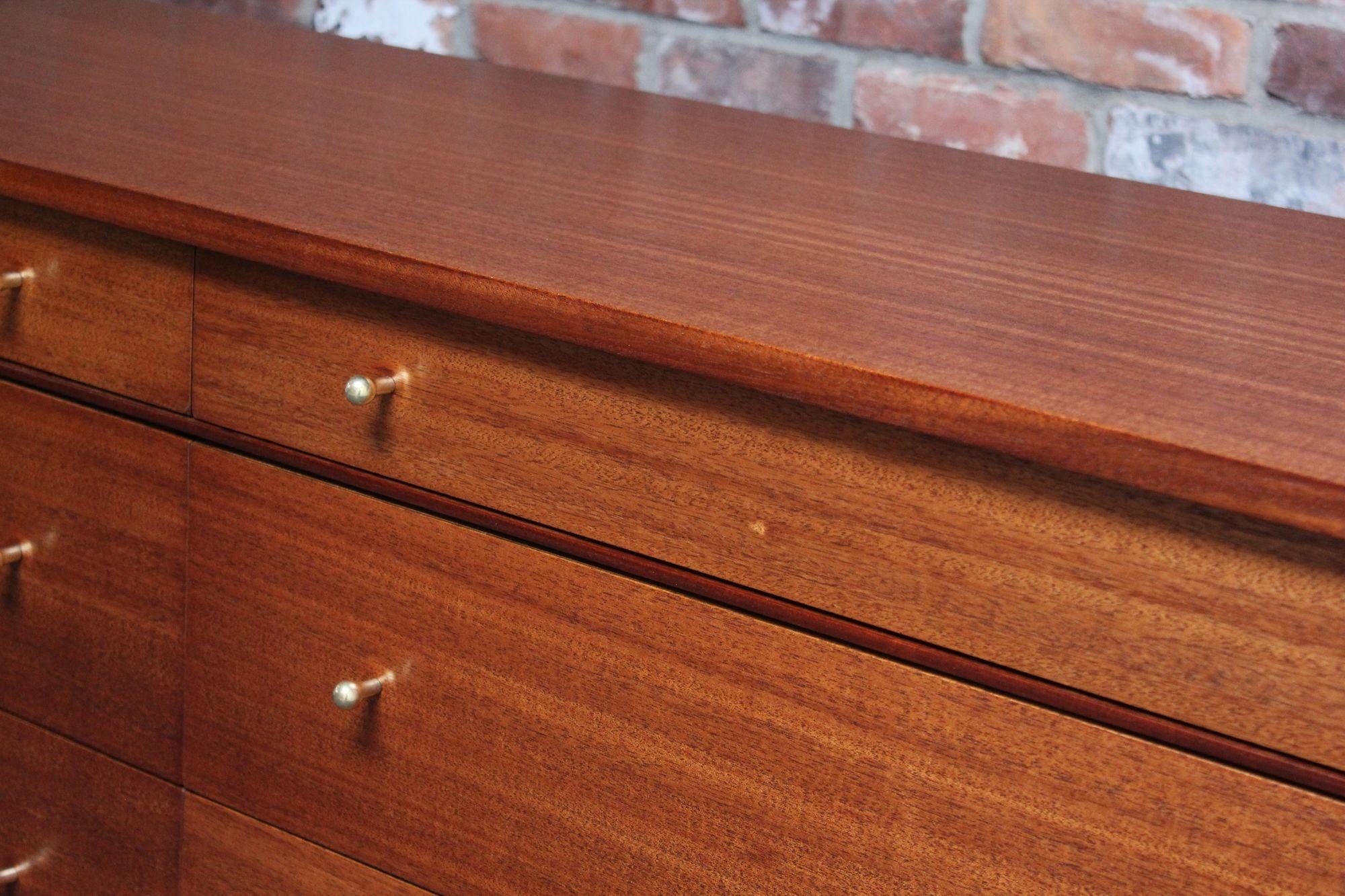 Paul Mccobb Calvin Group Mahogany and Brass Double Dresser / Chest of Drawers For Sale 5
