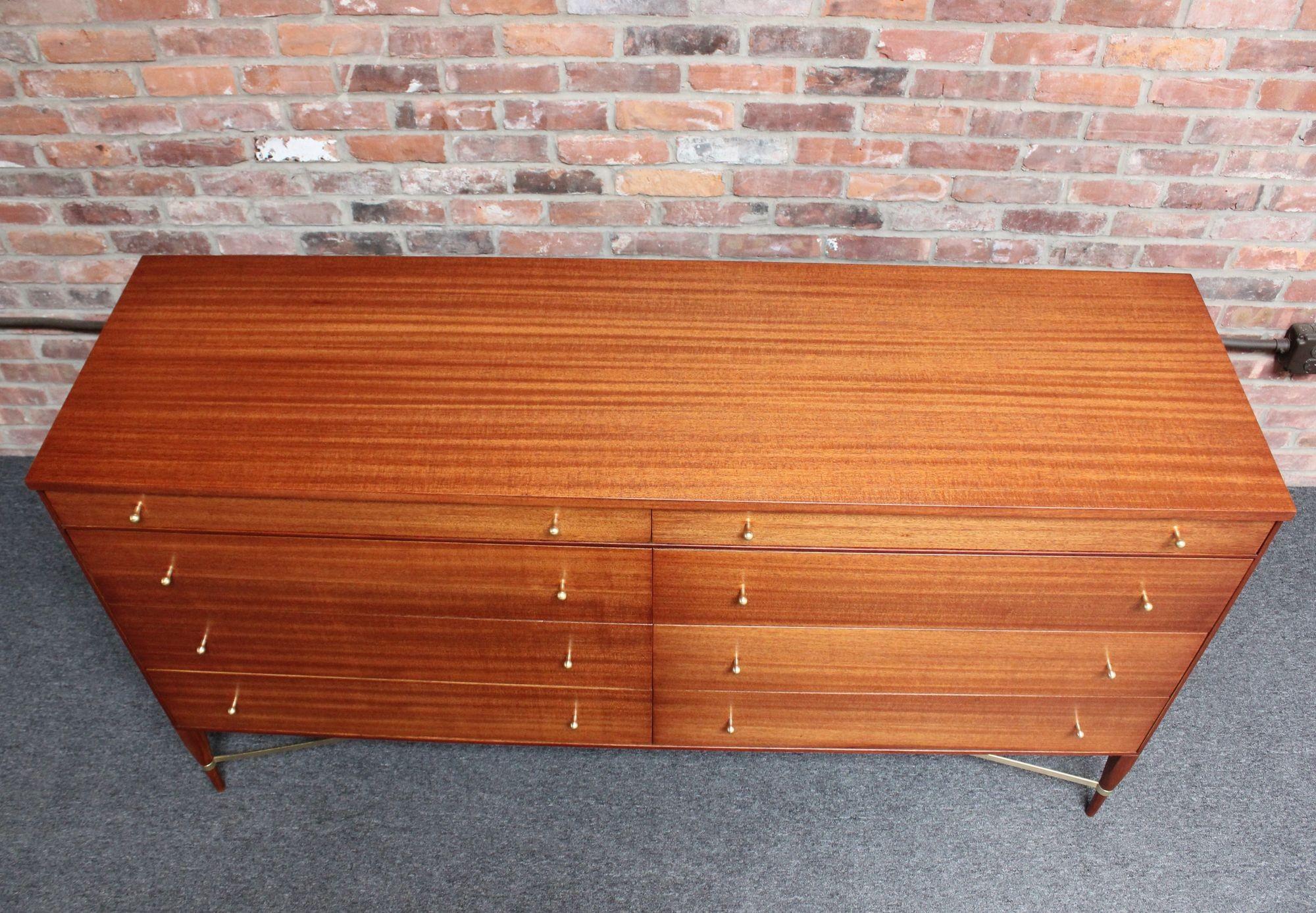 Mid-Century Modern Paul Mccobb Calvin Group Mahogany and Brass Double Dresser / Chest of Drawers For Sale