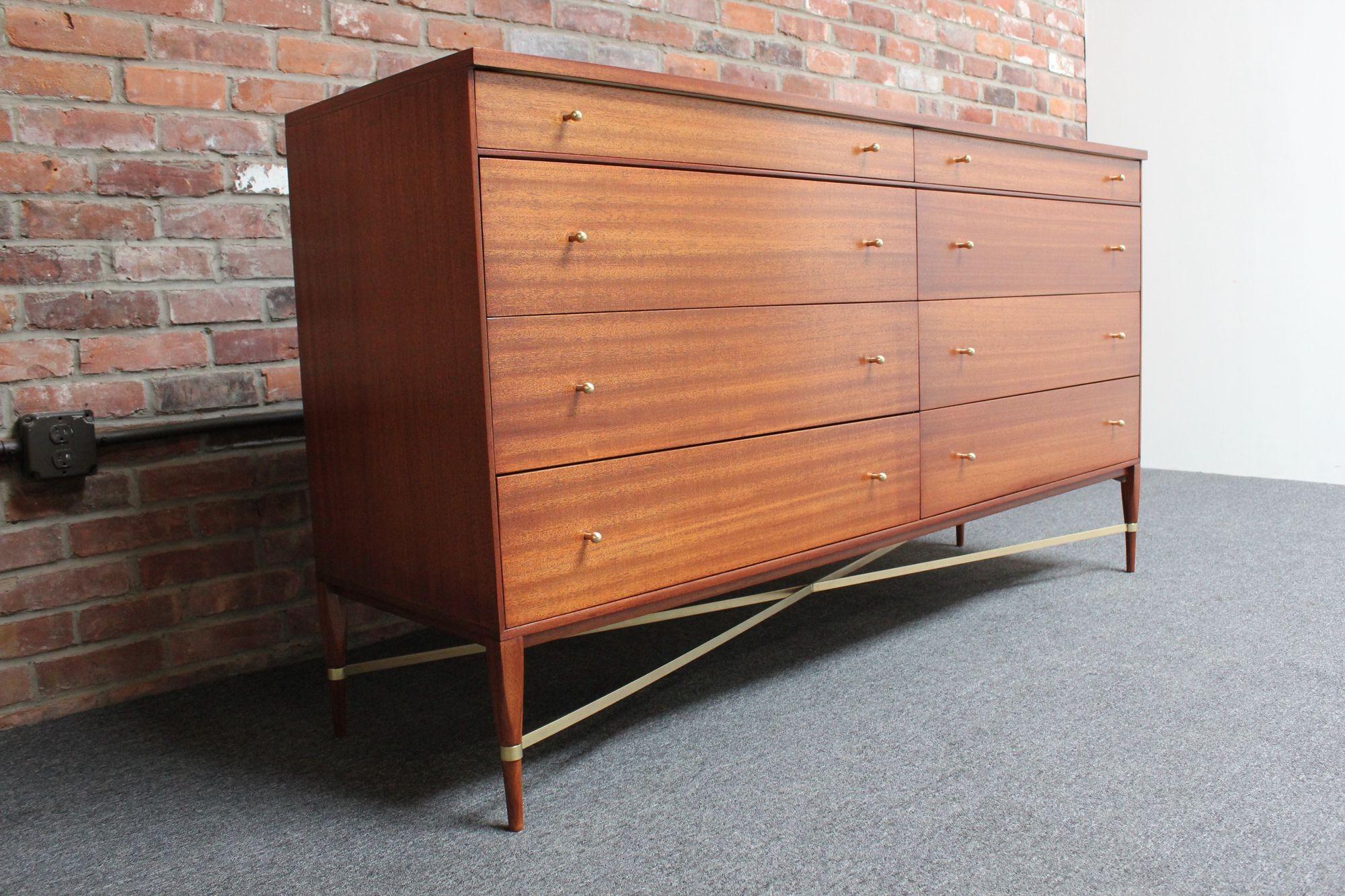 American Paul Mccobb Calvin Group Mahogany and Brass Double Dresser / Chest of Drawers For Sale