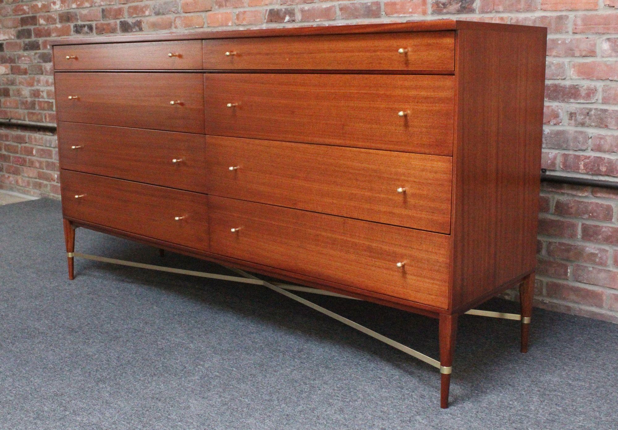 Paul Mccobb Calvin Group Mahogany and Brass Double Dresser / Chest of Drawers 10