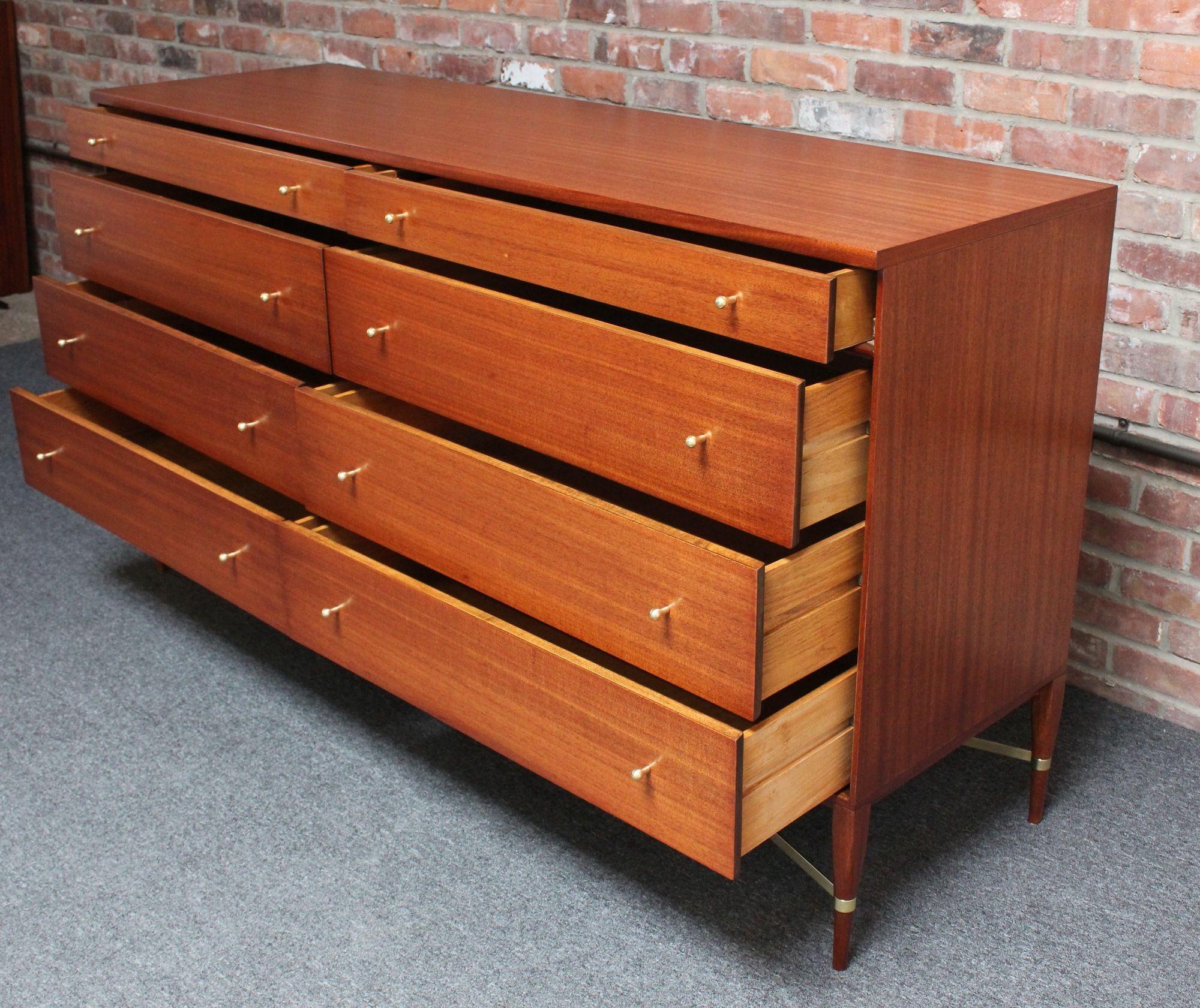 Mid-20th Century Paul Mccobb Calvin Group Mahogany and Brass Double Dresser / Chest of Drawers