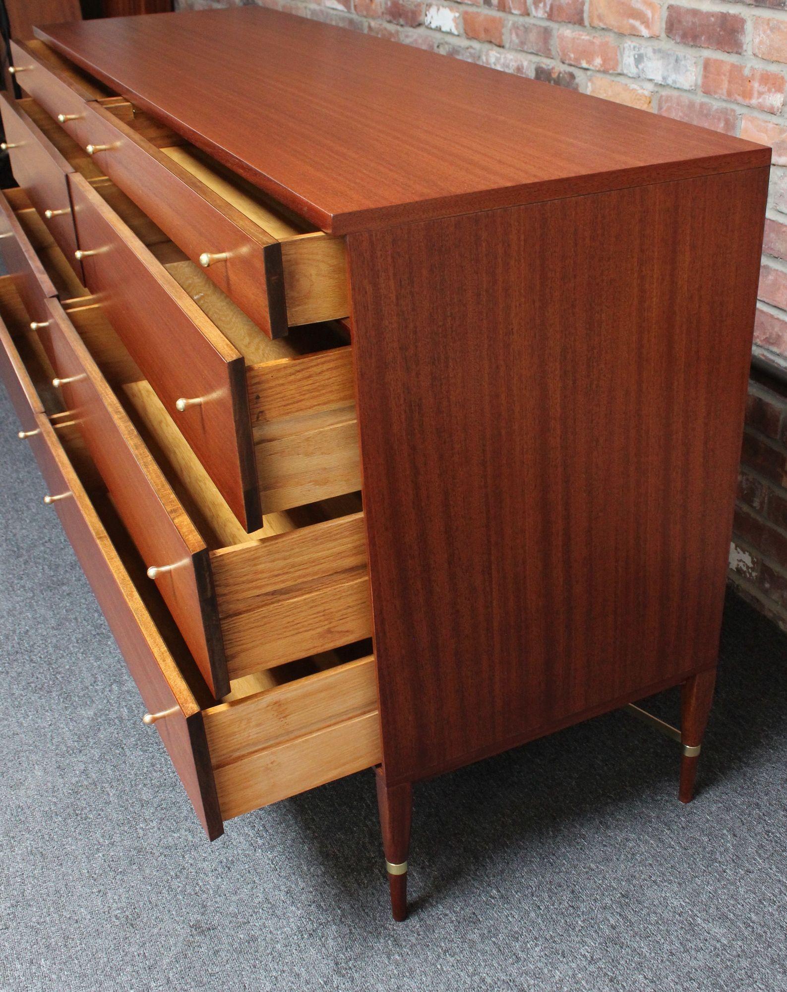 Paul Mccobb Calvin Group Mahogany and Brass Double Dresser / Chest of Drawers For Sale 1