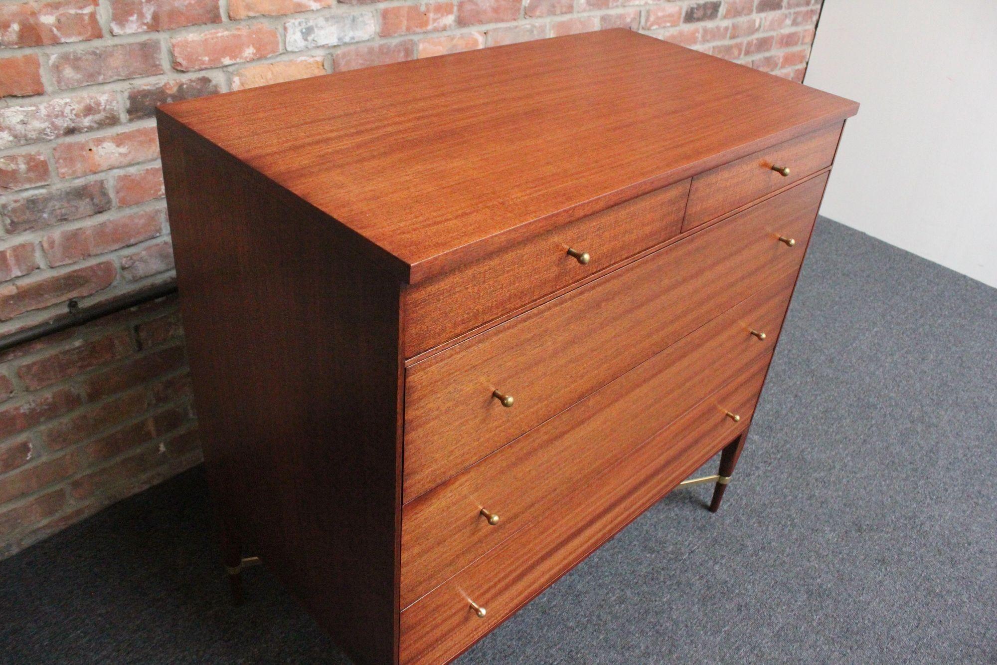 Paul Mccobb Calvin Group Mahogany and Brass Five-Drawer Chest / Dresser For Sale 12
