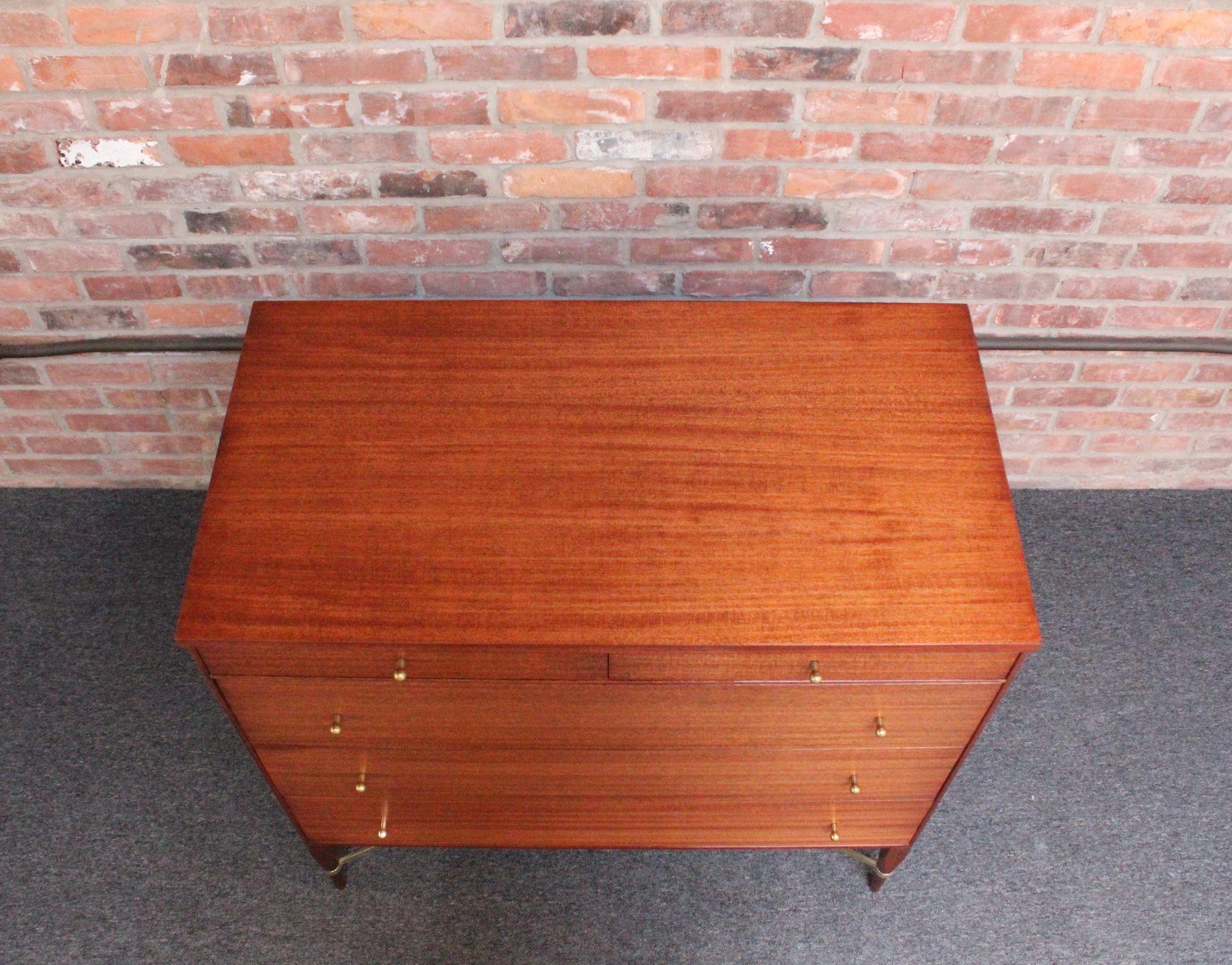 Mid-Century Modern Paul Mccobb Calvin Group Mahogany and Brass Five-Drawer Chest / Dresser For Sale